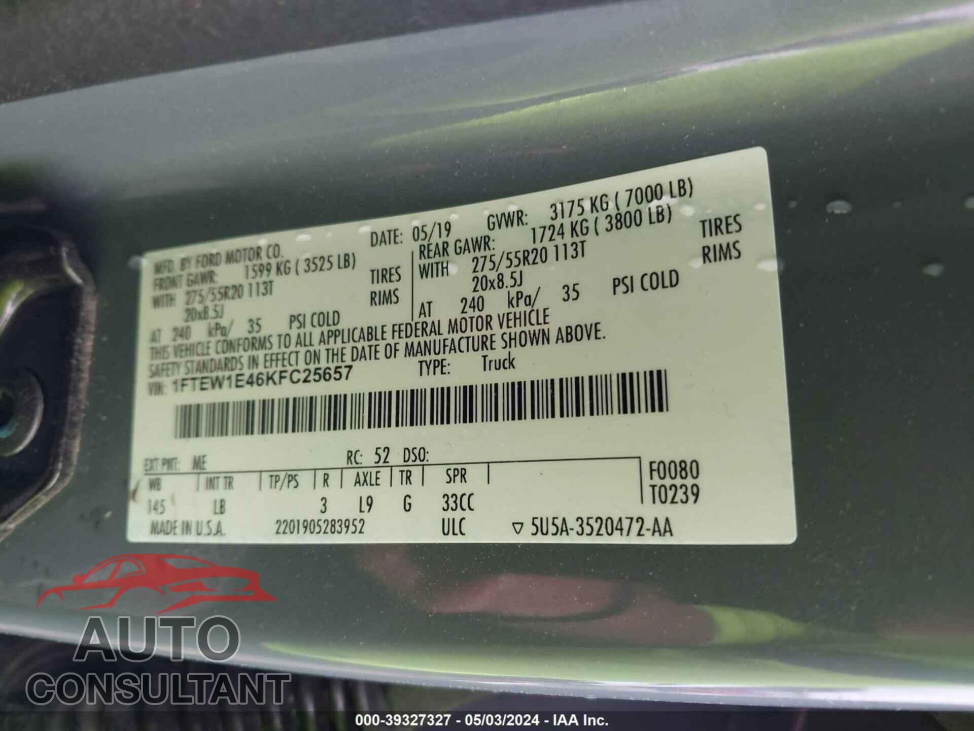 FORD F-150 2019 - 1FTEW1E46KFC25657