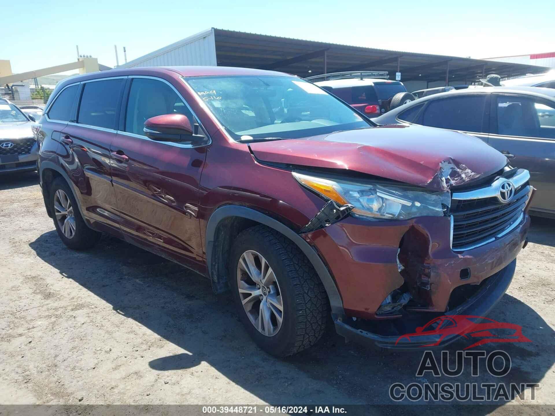 TOYOTA HIGHLANDER 2016 - 5TDBKRFH9GS232608