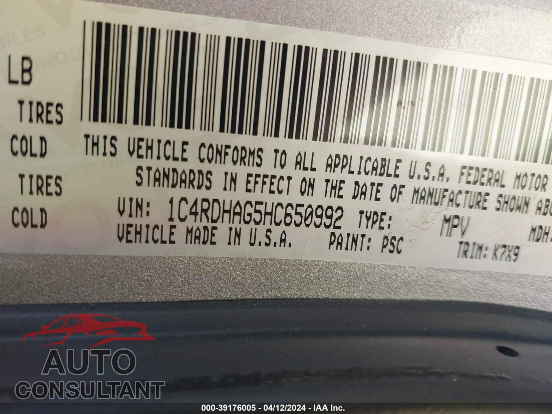 DODGE DURANGO 2017 - 1C4RDHAG5HC650992