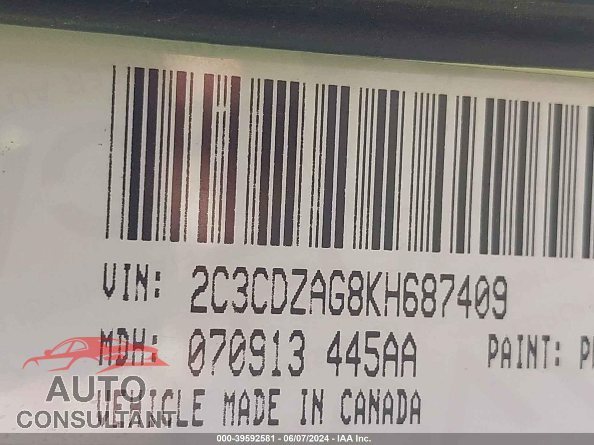 DODGE CHALLENGER 2019 - 2C3CDZAG8KH687409