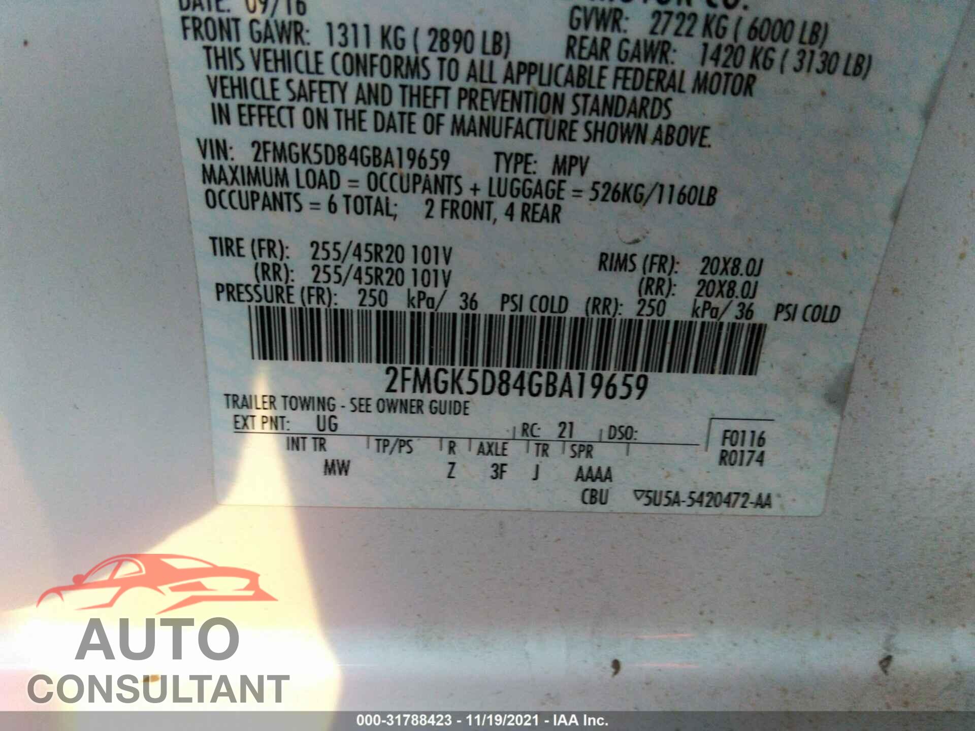 FORD FLEX 2016 - 2FMGK5D84GBA19659
