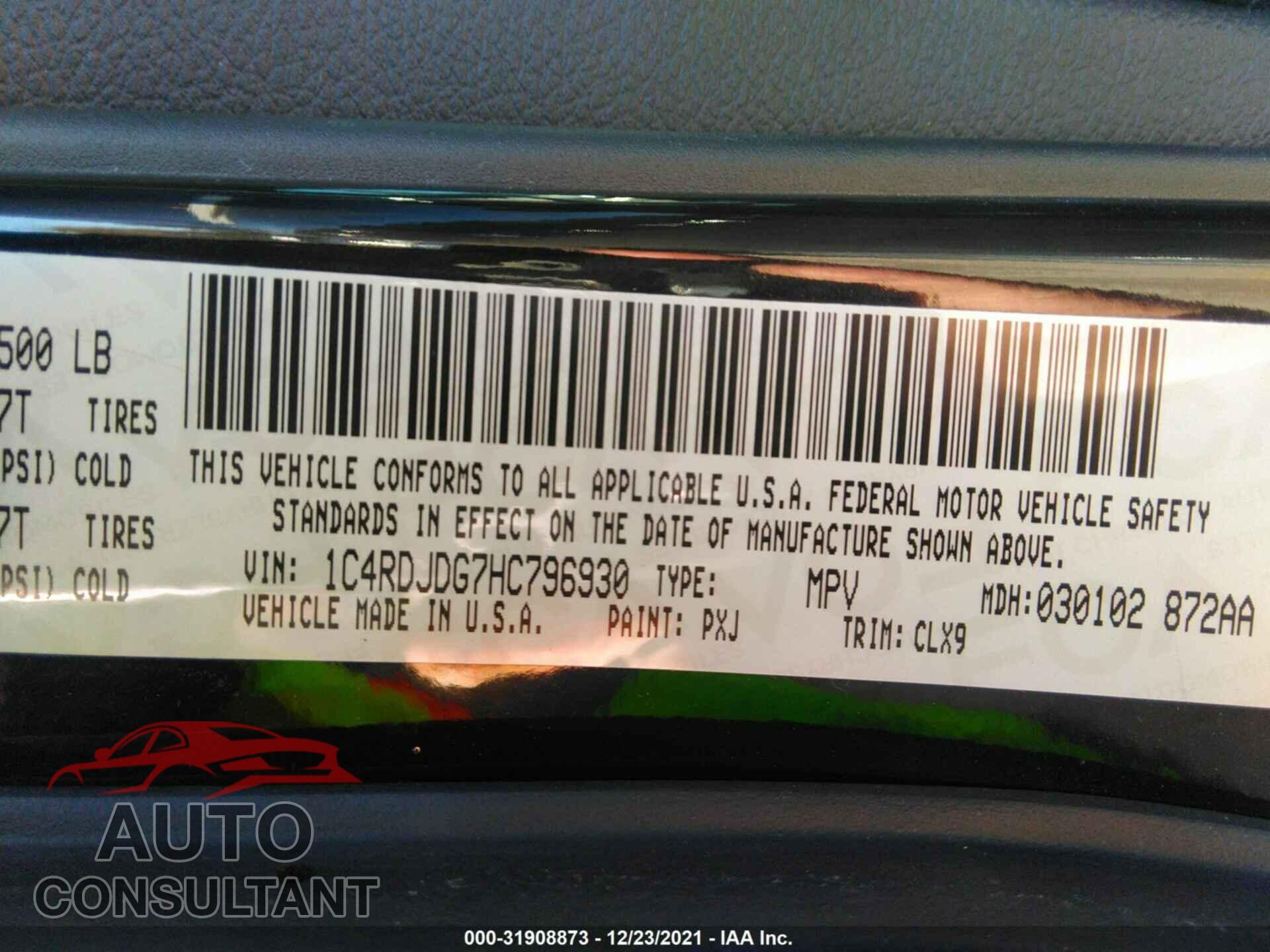 DODGE DURANGO 2017 - 1C4RDJDG7HC796930