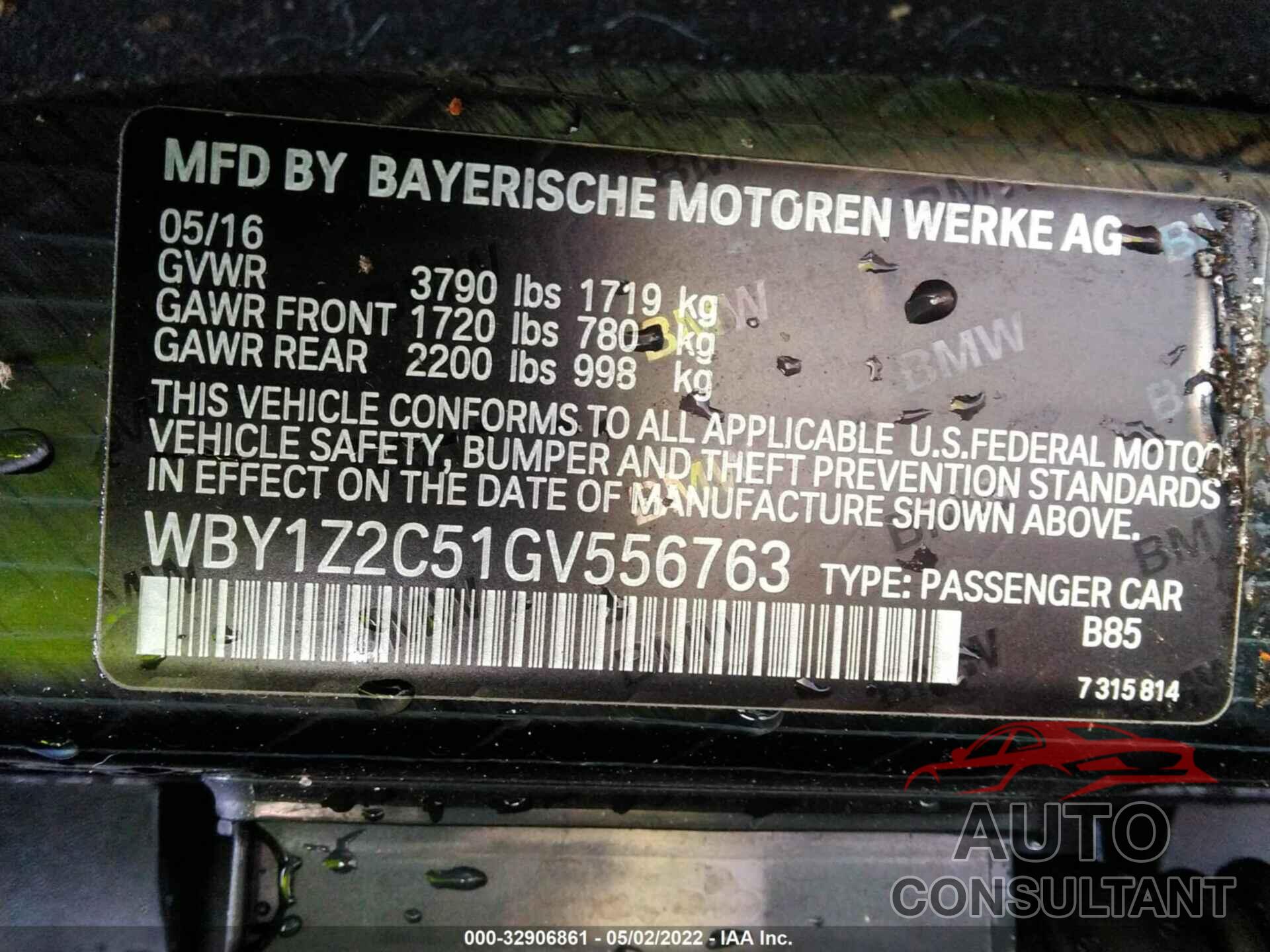 BMW I3 2016 - WBY1Z2C51GV556763