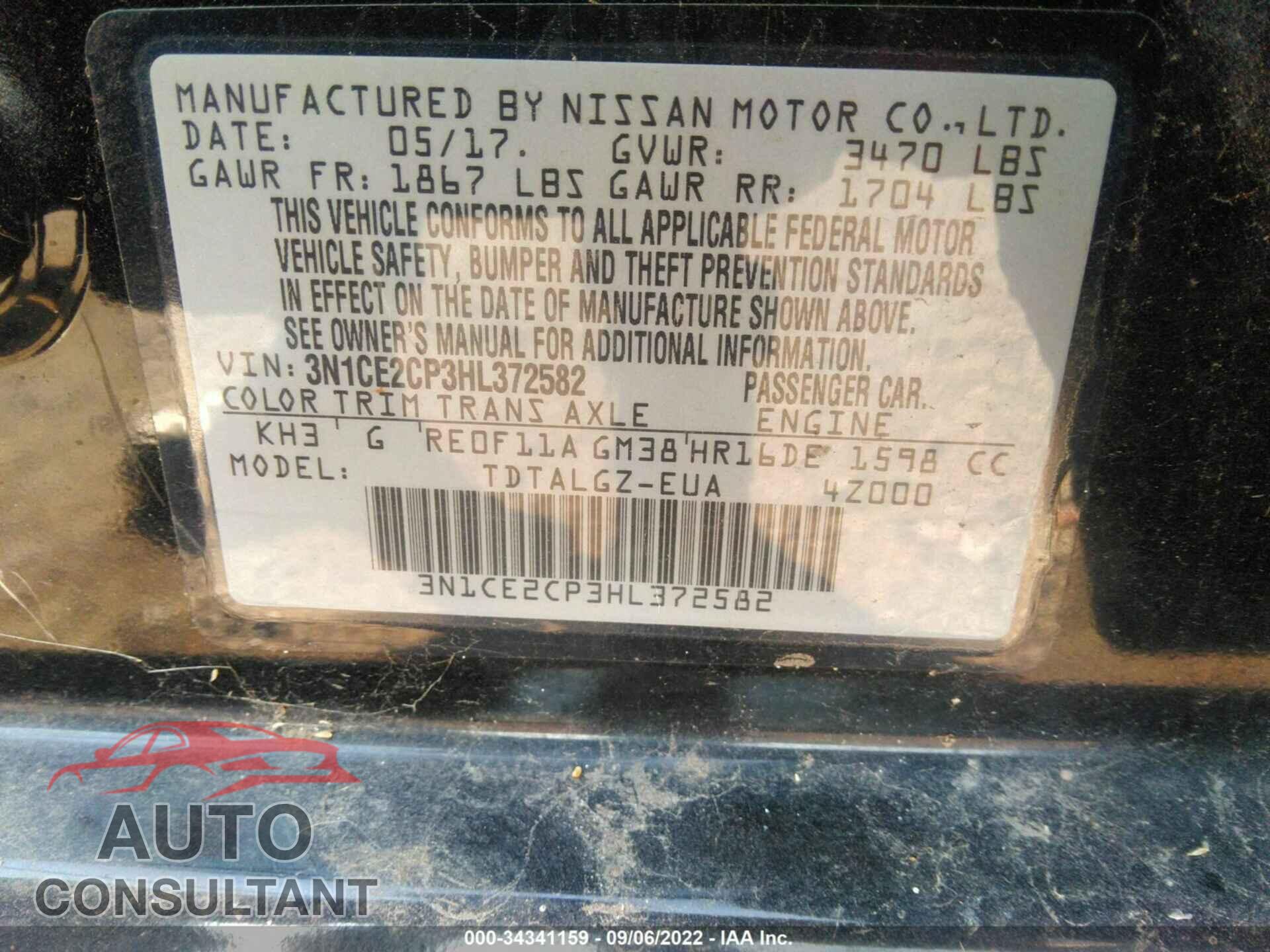 NISSAN VERSA NOTE 2017 - 3N1CE2CP3HL372582
