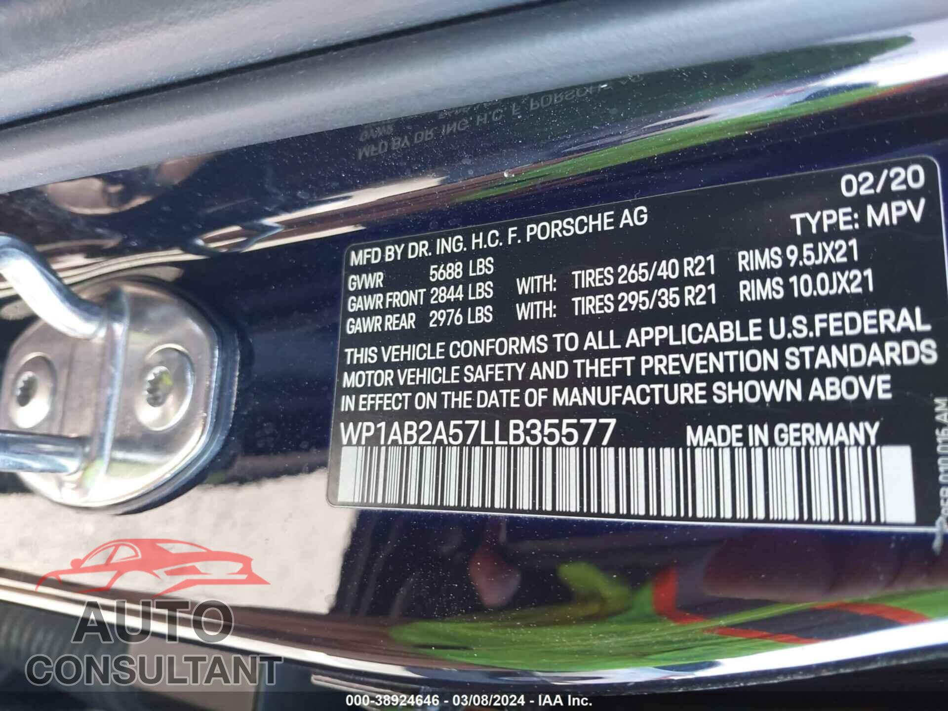 PORSCHE MACAN 2020 - WP1AB2A57LLB35577