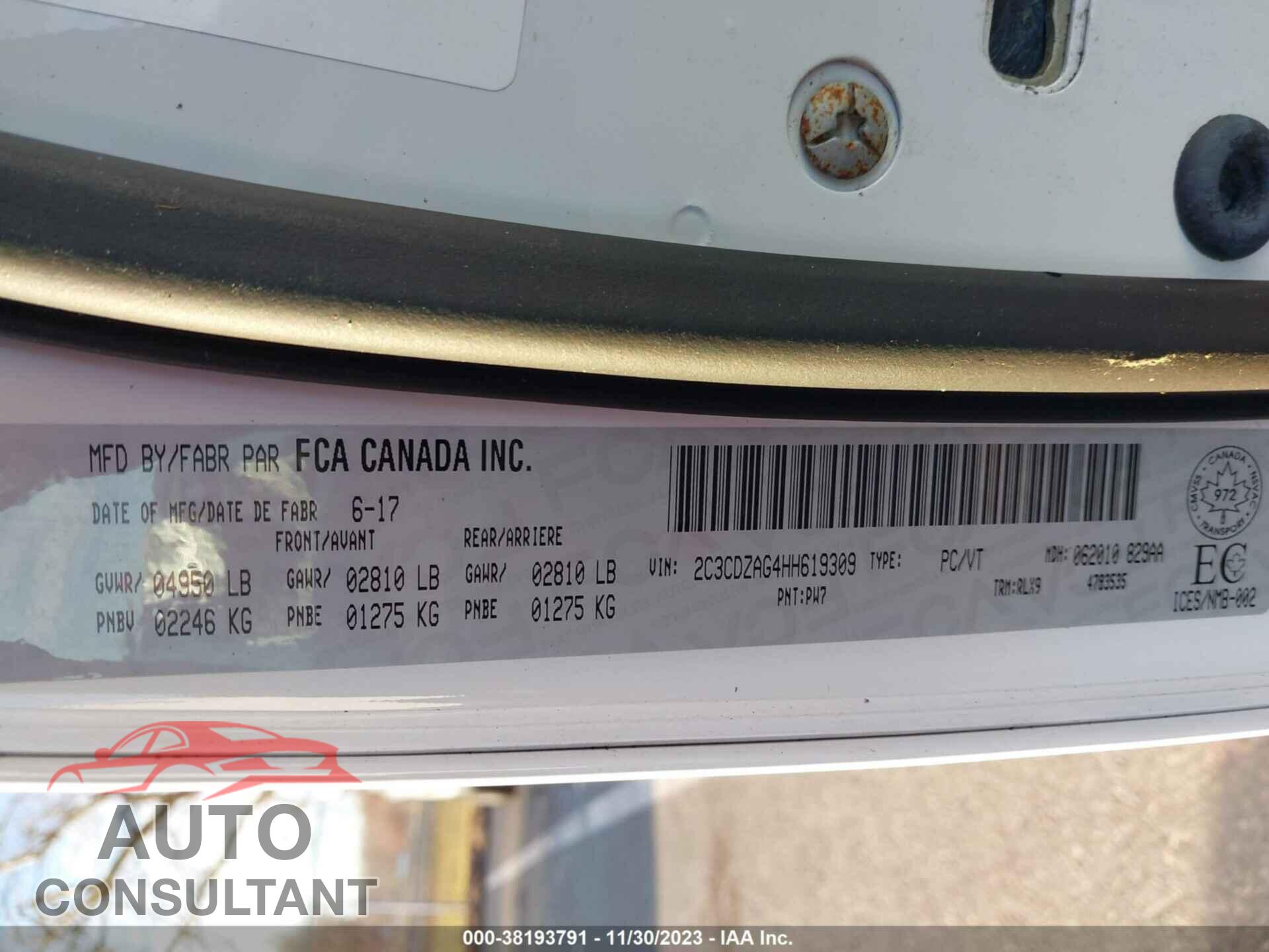 DODGE CHALLENGER 2017 - 2C3CDZAG4HH619309