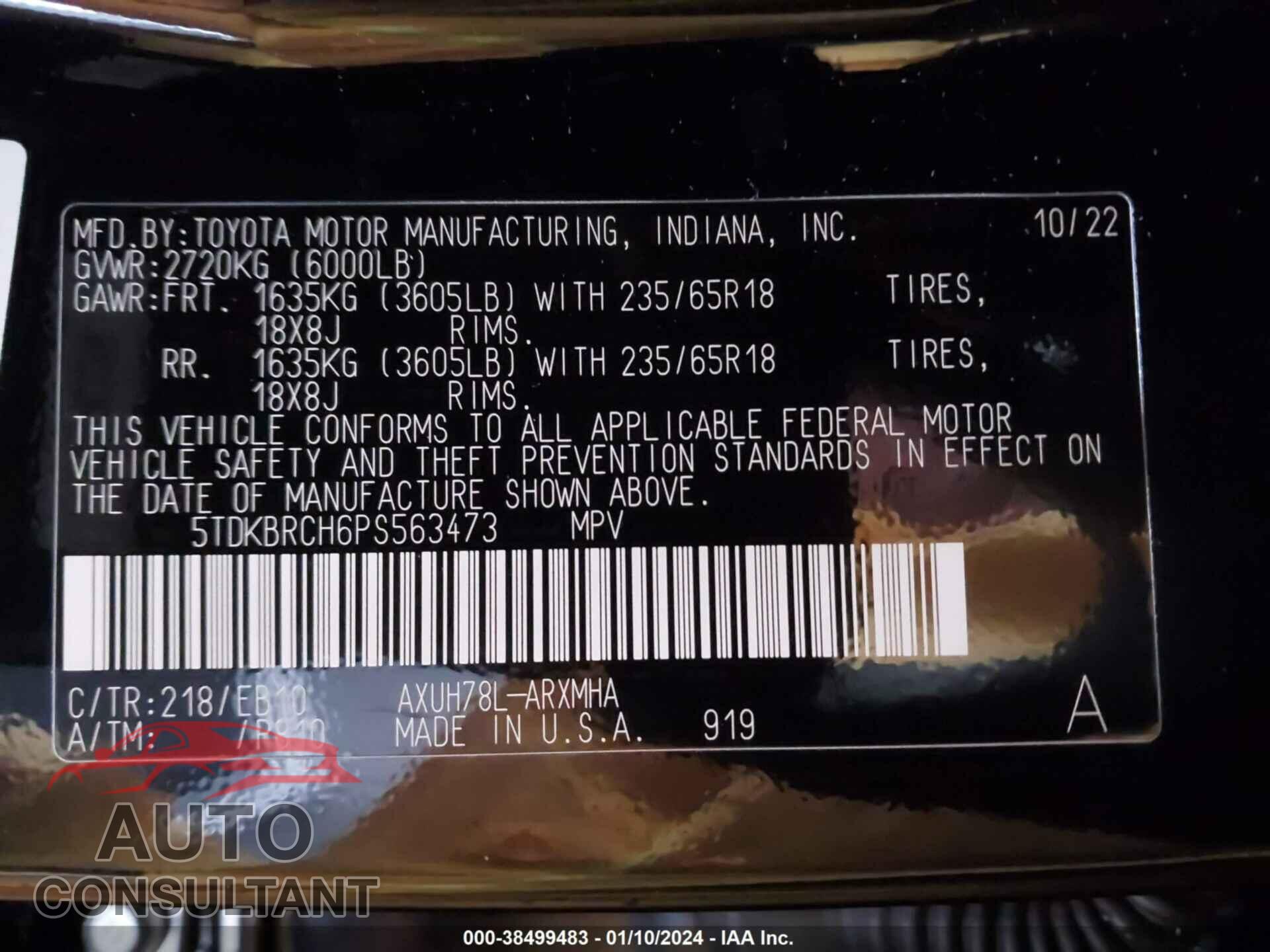TOYOTA HIGHLANDER 2023 - 5TDKBRCH6PS563473