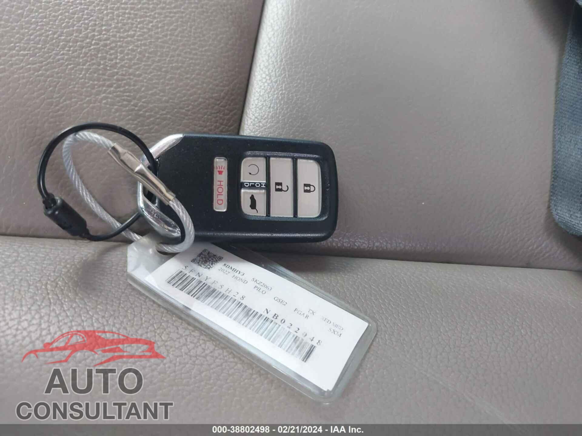 HONDA PILOT 2022 - 5FNYF5H28NB022048