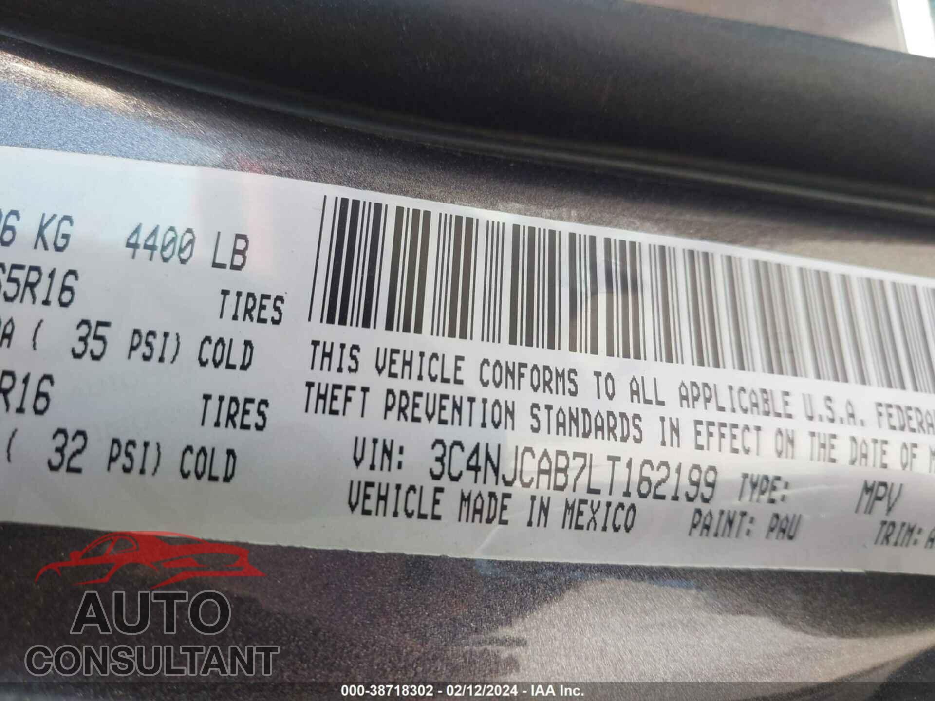 JEEP COMPASS 2020 - 3C4NJCAB7LT162199