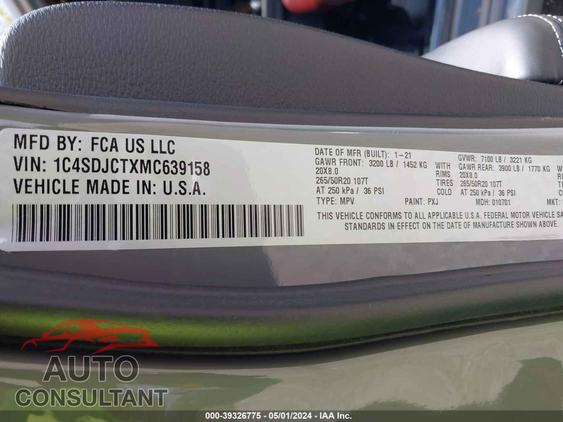 DODGE DURANGO 2021 - 1C4SDJH90MC682193