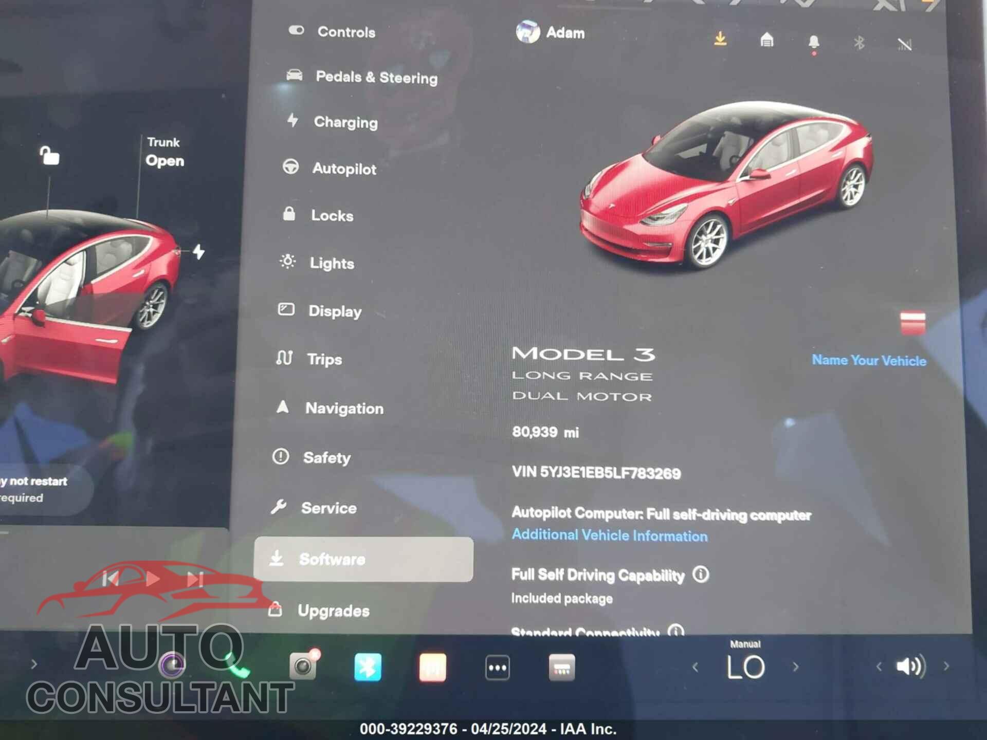 TESLA MODEL 3 2020 - 5YJ3E1EB5LF783269