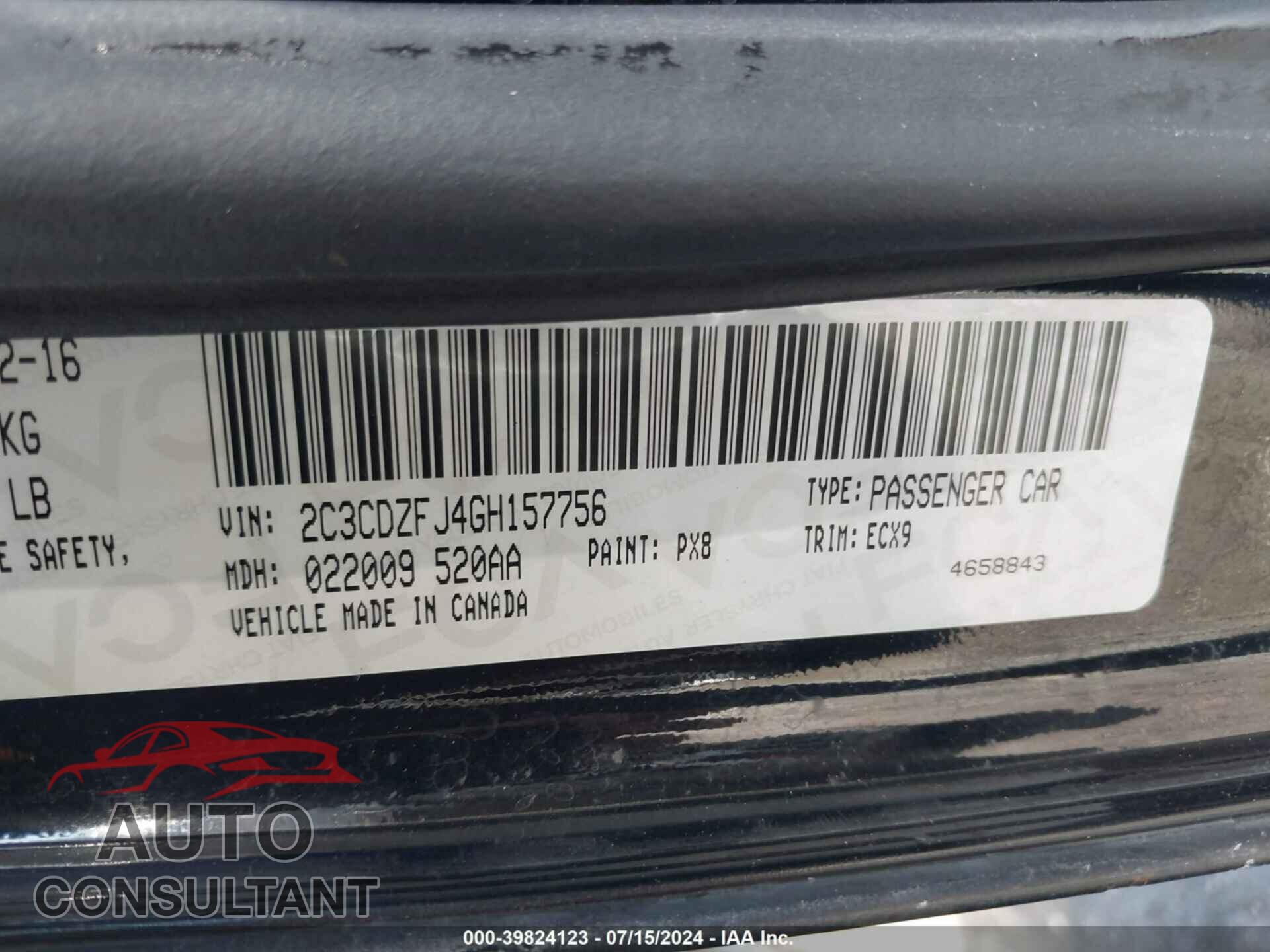 DODGE CHALLENGER 2016 - 2C3CDZFJ4GH157756