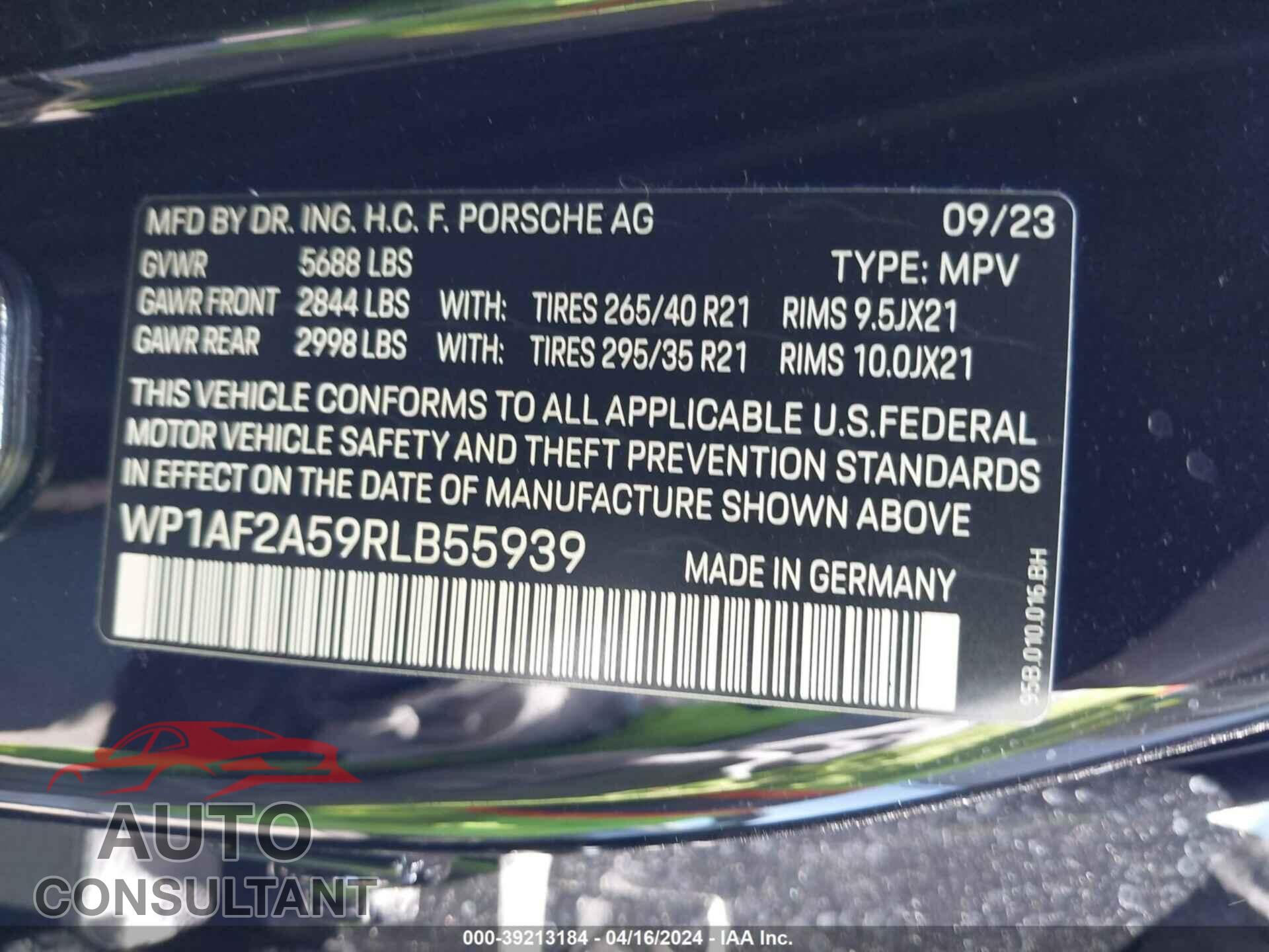 PORSCHE MACAN 2024 - WP1AF2A59RLB55939