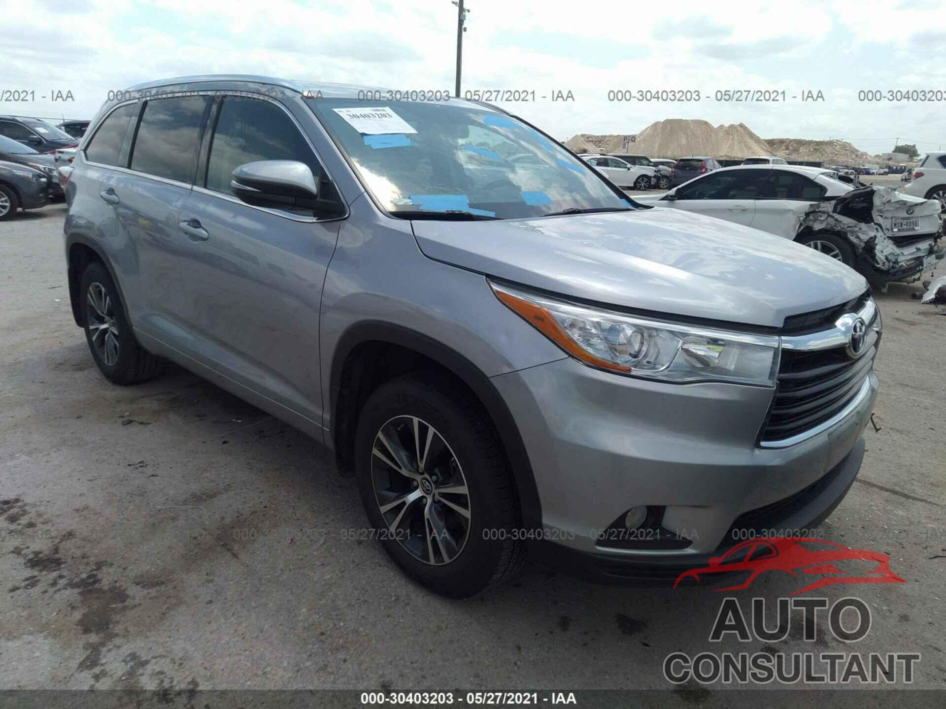 TOYOTA HIGHLANDER 2016 - 5TDJKRFH7GS334226