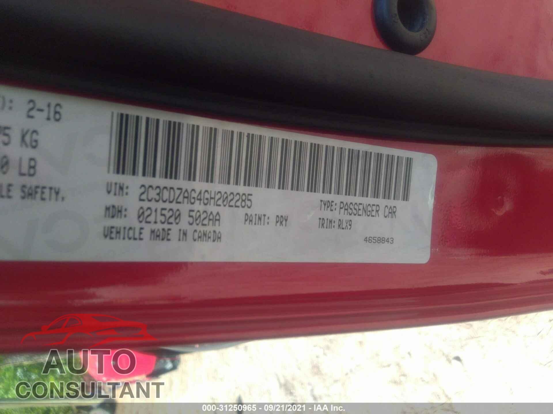 DODGE CHALLENGER 2016 - 2C3CDZAG4GH202285