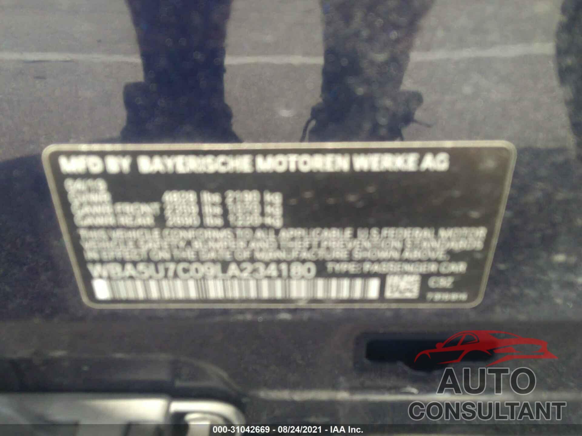 BMW 3 SERIES 2020 - WBA5U7C09LA234180