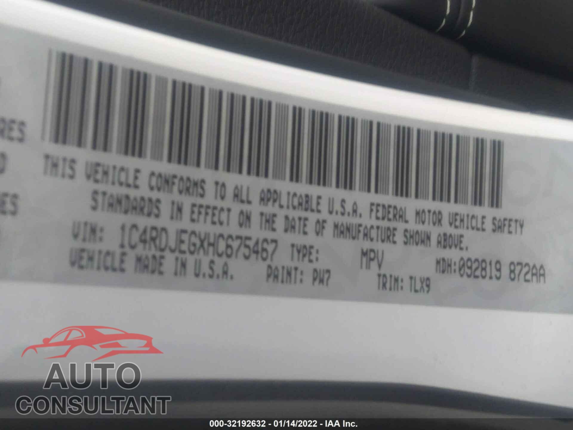 DODGE DURANGO 2017 - 1C4RDJEGXHC675467