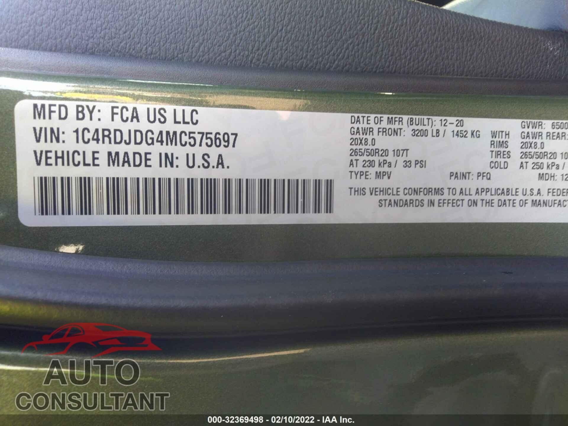 DODGE DURANGO 2021 - 1C4RDJDG4MC575697
