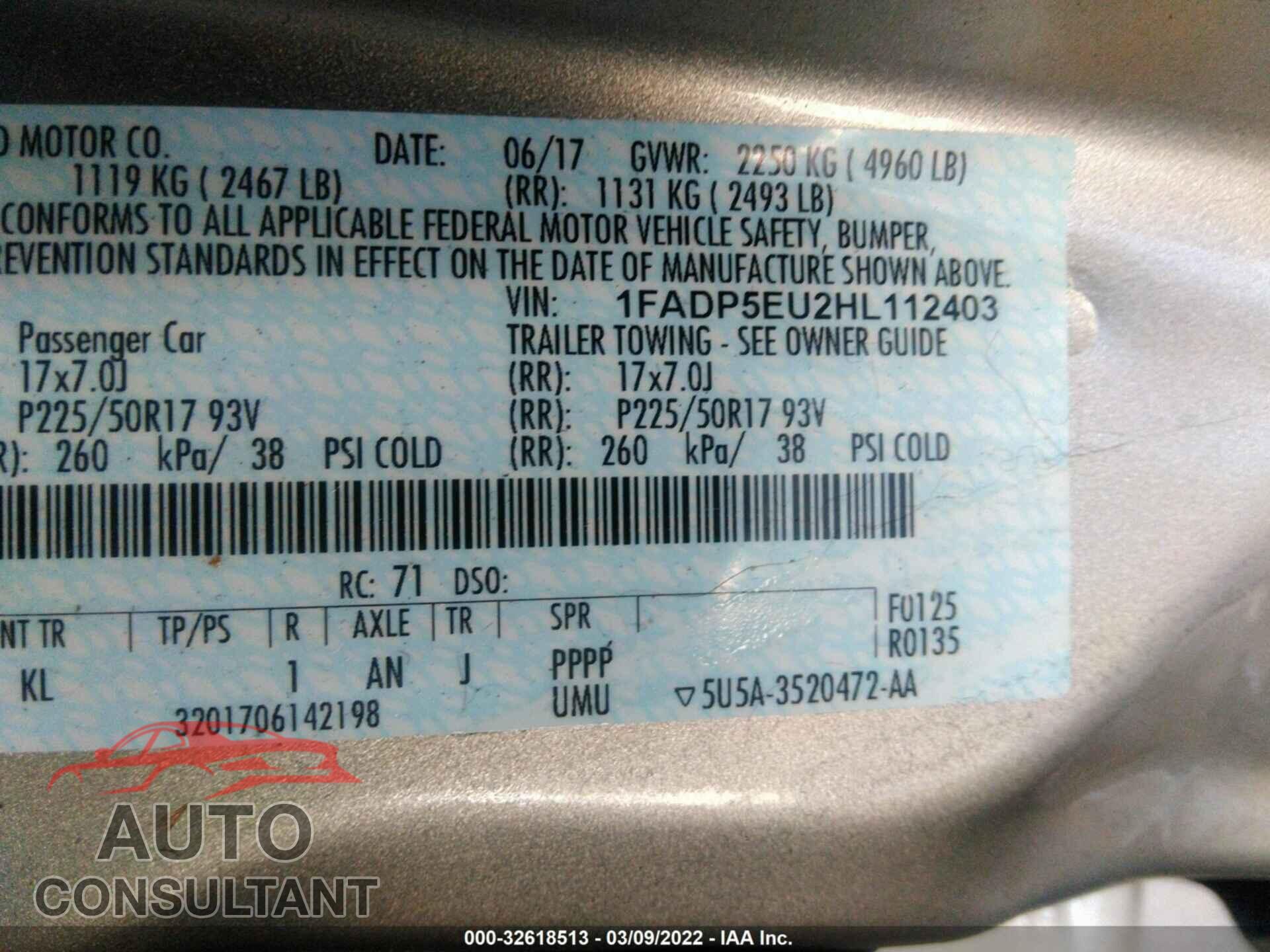 FORD C-MAX ENERGI 2017 - 1FADP5EU2HL112403