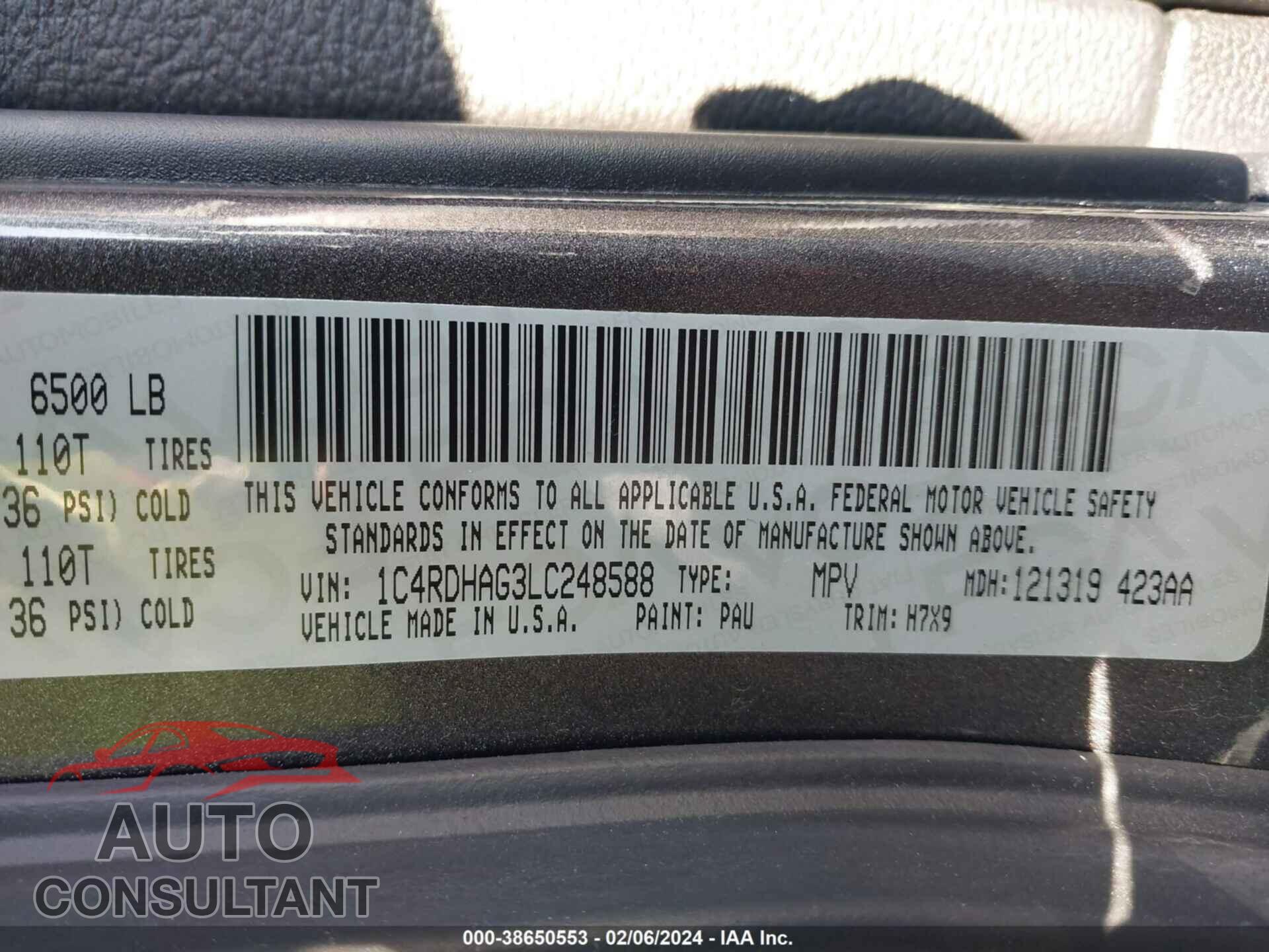 DODGE DURANGO 2020 - 1C4RDHAG3LC248588