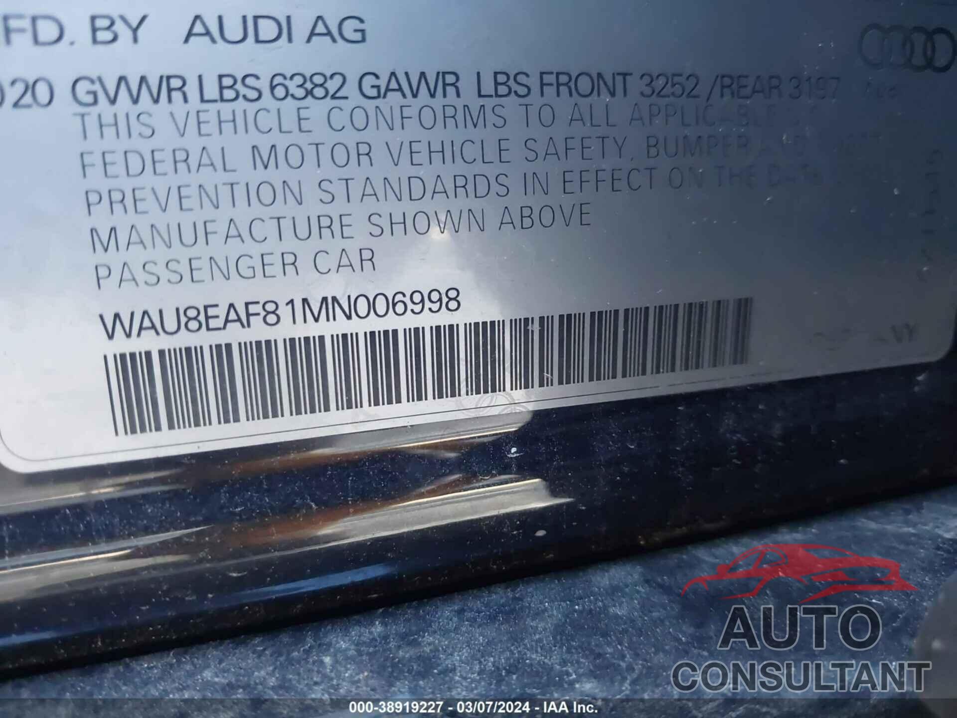 AUDI A8 L 2021 - WAU8EAF81MN006998