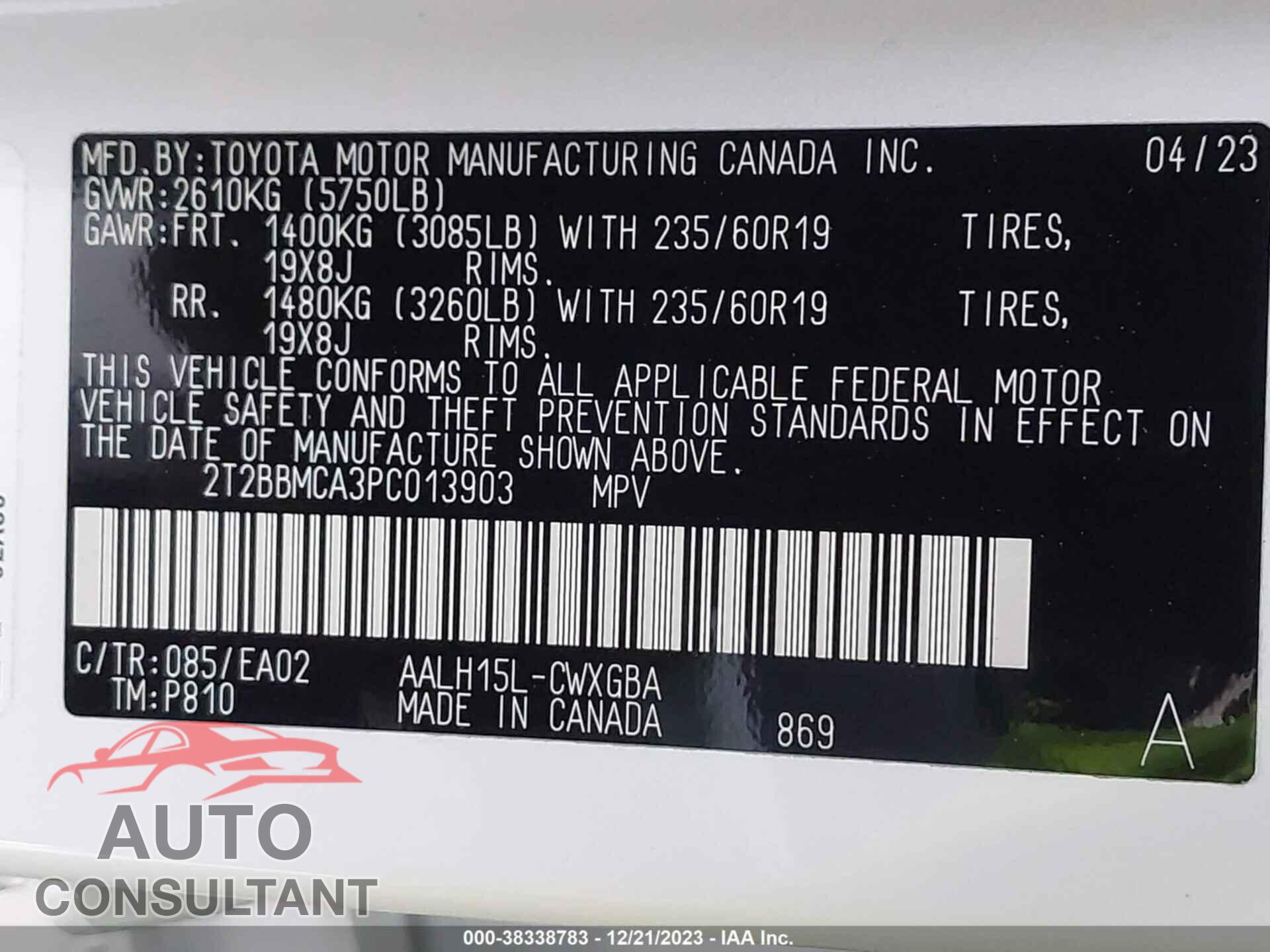 LEXUS RX 2023 - 2T2BBMCA3PC013903