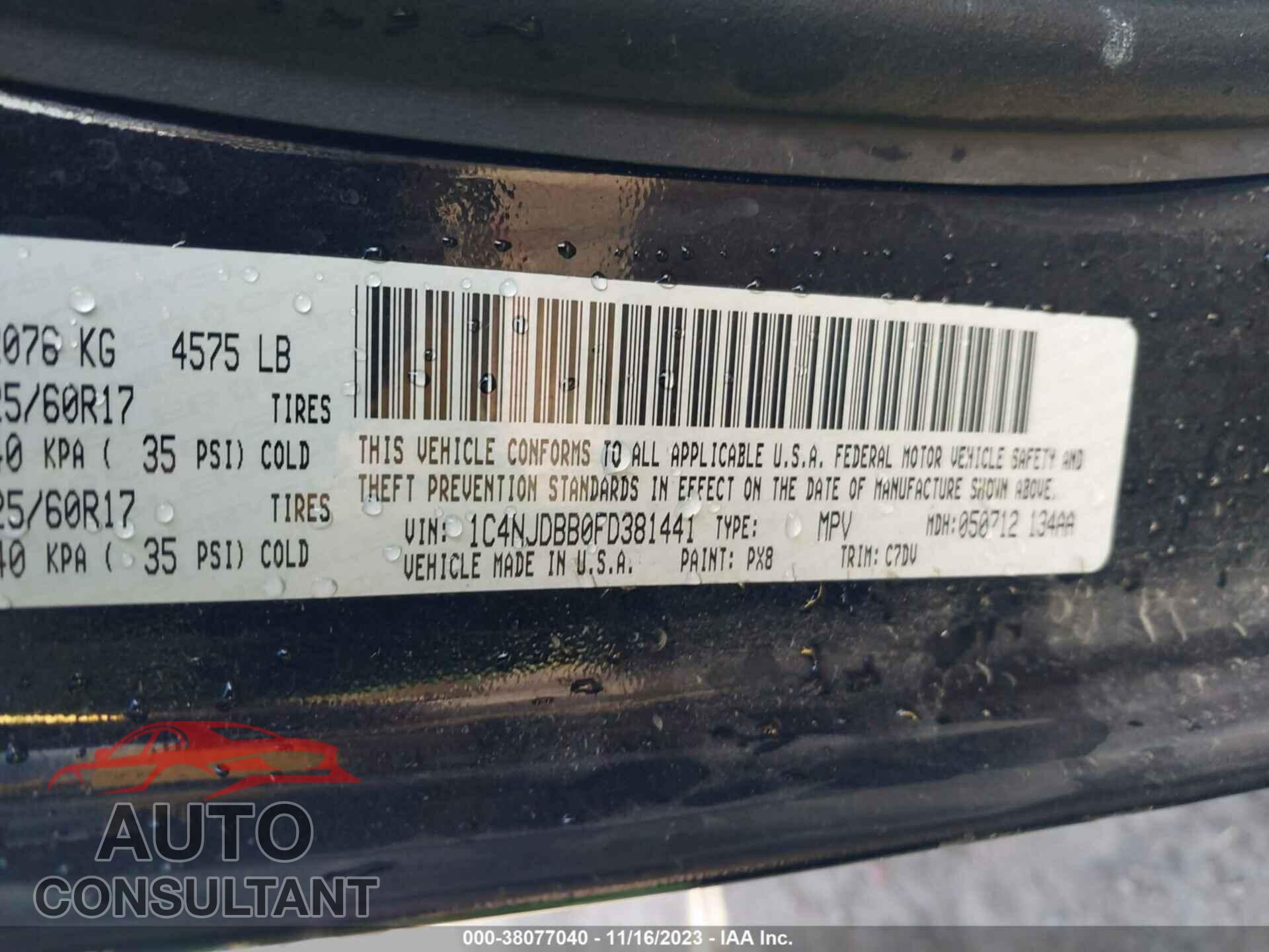 JEEP COMPASS 2015 - 1C4NJDBB0FD381441