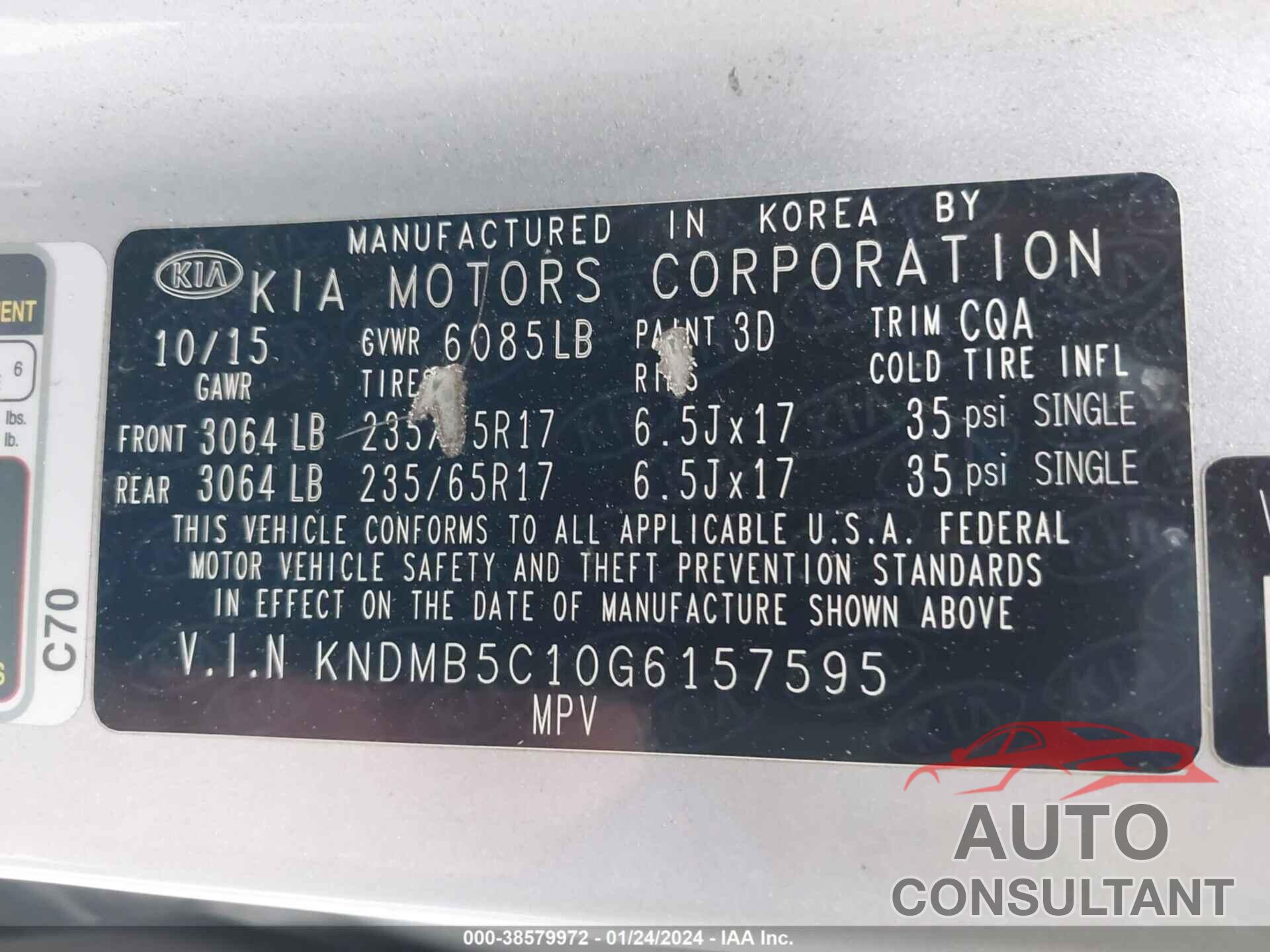 KIA SEDONA 2016 - KNDMB5C10G6157595