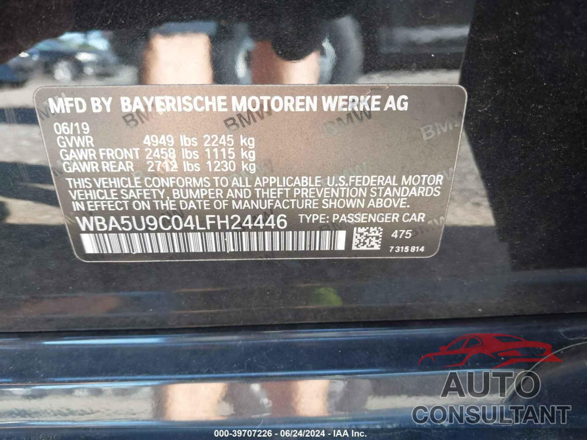 BMW 3 SERIES 2020 - WBA5U9C04LFH24446