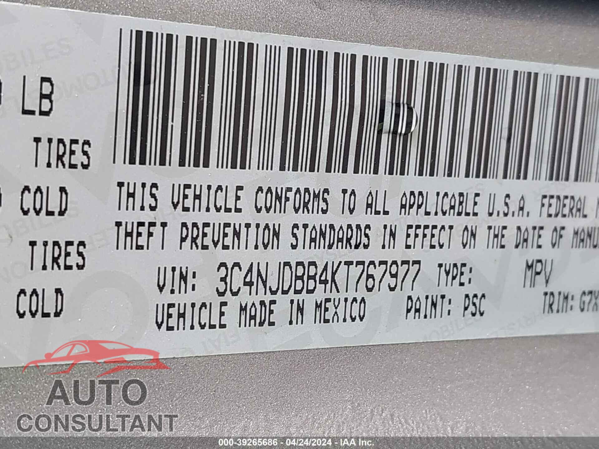 JEEP COMPASS 2019 - 3C4NJDBB4KT767977