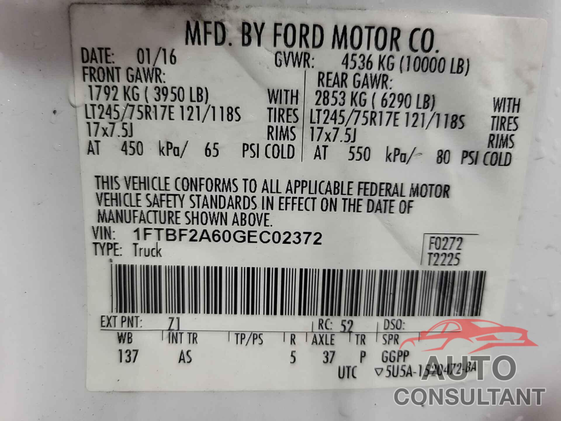 FORD F-250 2016 - 1FTBF2A60GEC02372