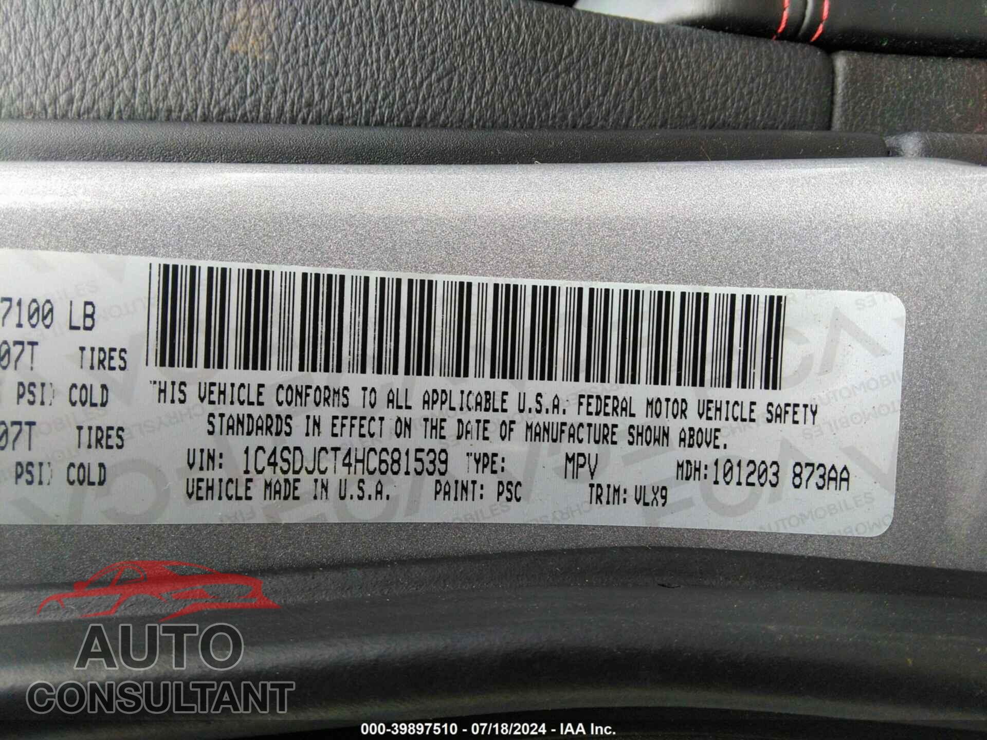 DODGE DURANGO 2017 - 1C4SDJCT4HC681539