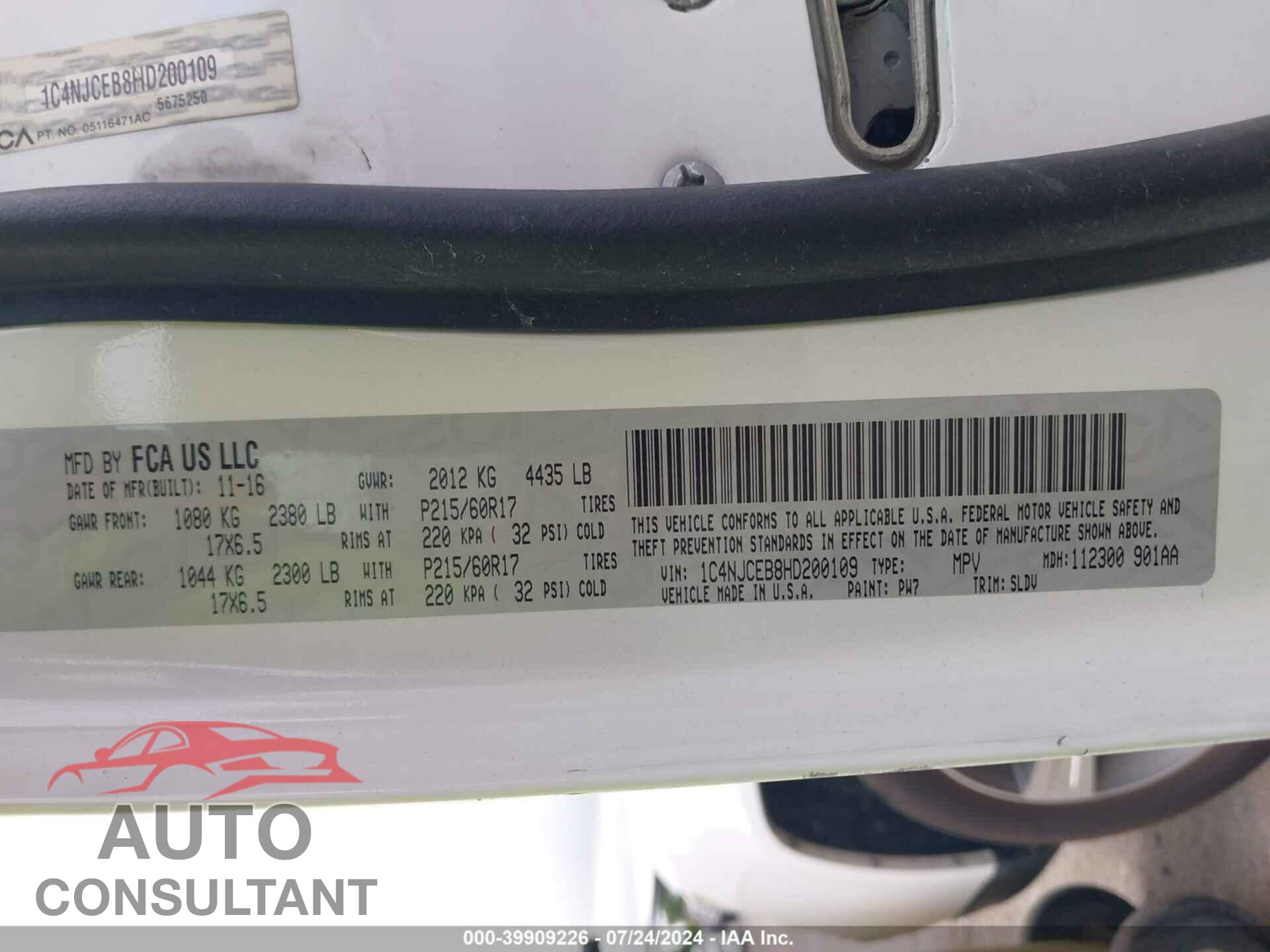 JEEP COMPASS 2017 - 1C4NJCEB8HD200109