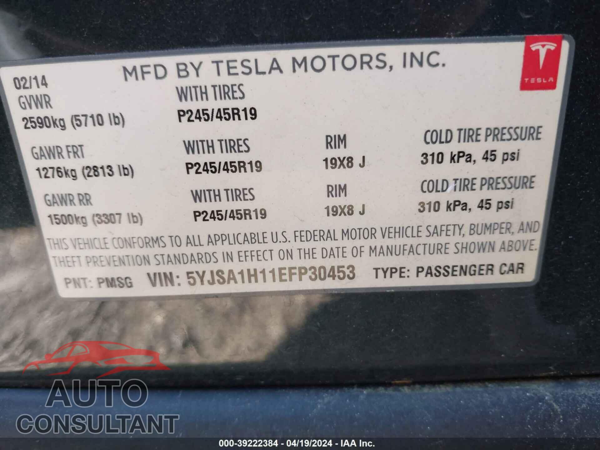 TESLA MODEL S 2014 - 5YJSA1H11EFP30453