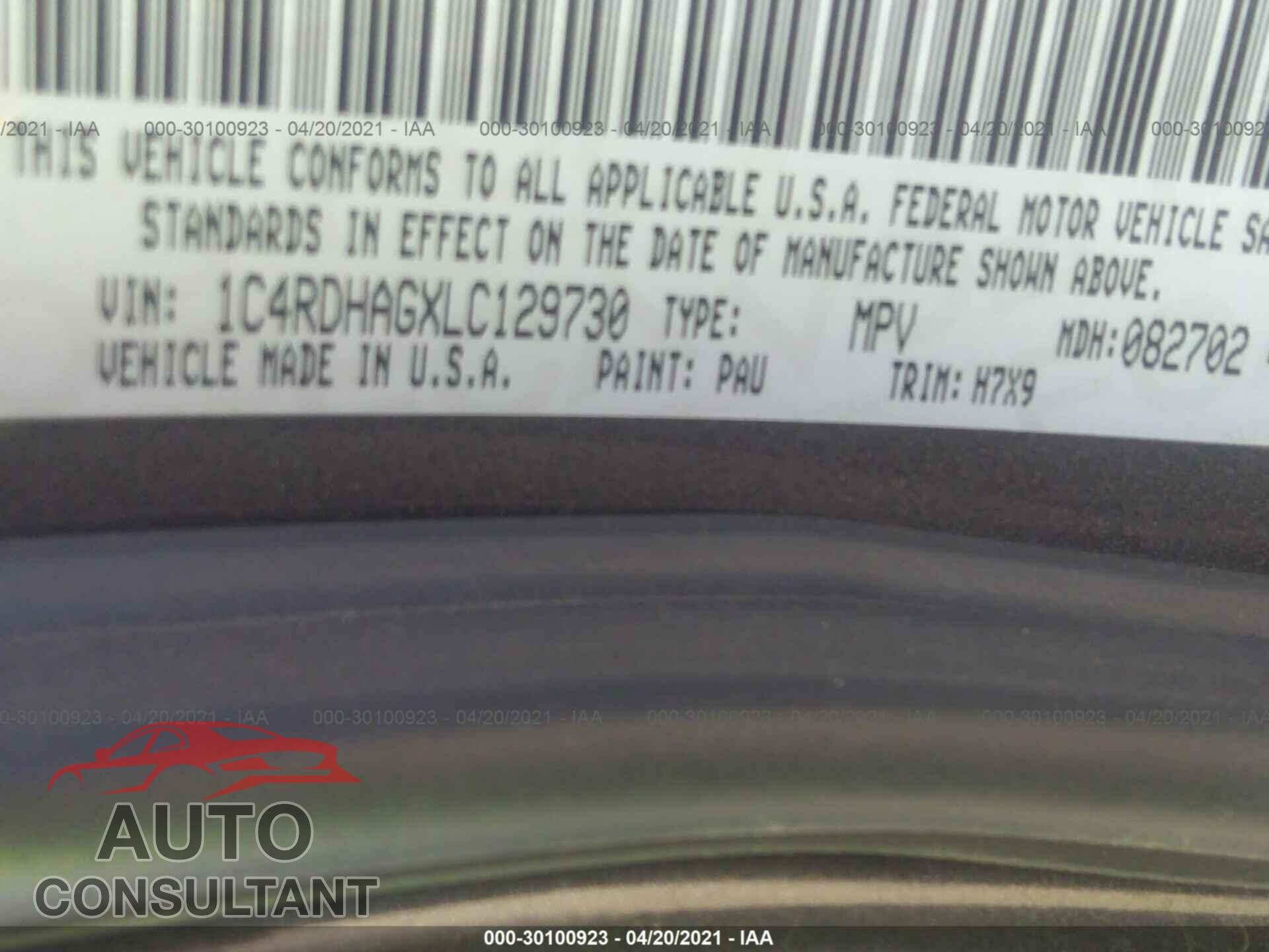DODGE DURANGO 2020 - 1C4RDHAGXLC129730