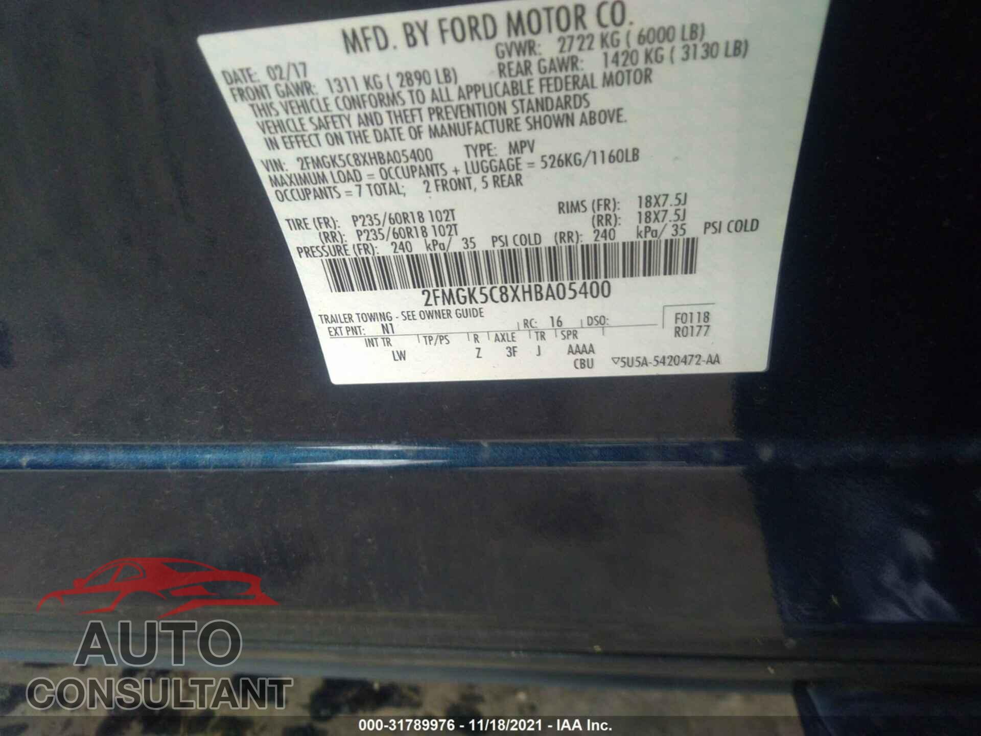 FORD FLEX 2017 - 2FMGK5C8XHBA05400