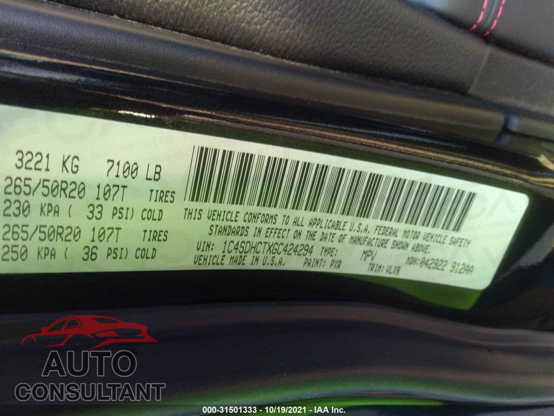 DODGE DURANGO 2016 - 1C4SDHCTXGC424294