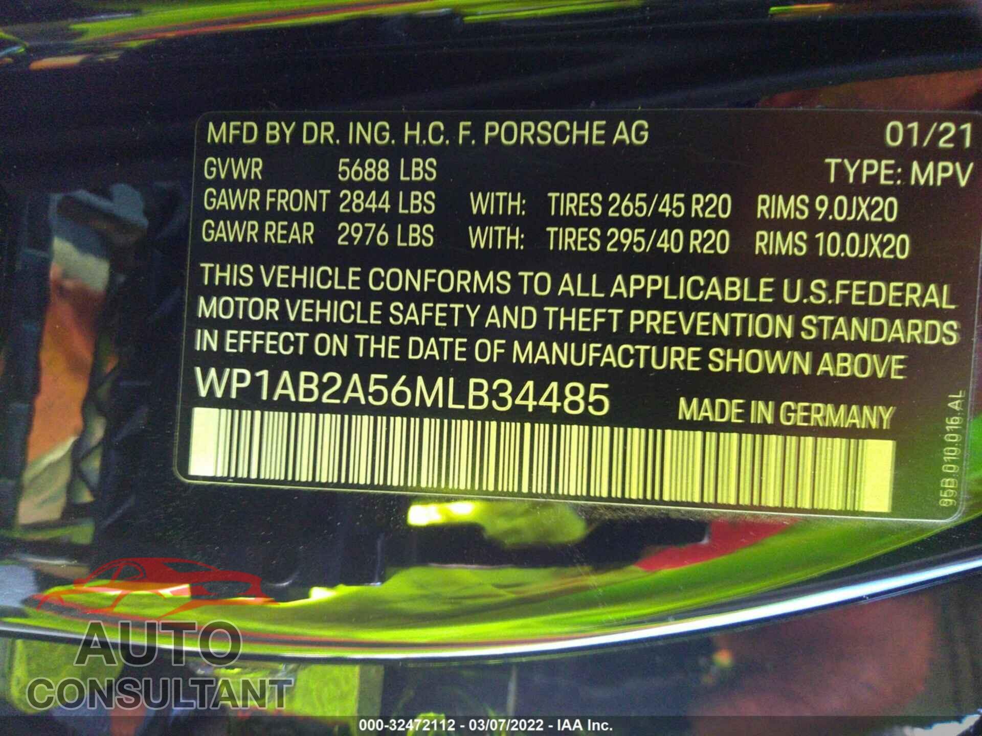 PORSCHE MACAN 2021 - WP1AB2A56MLB34485