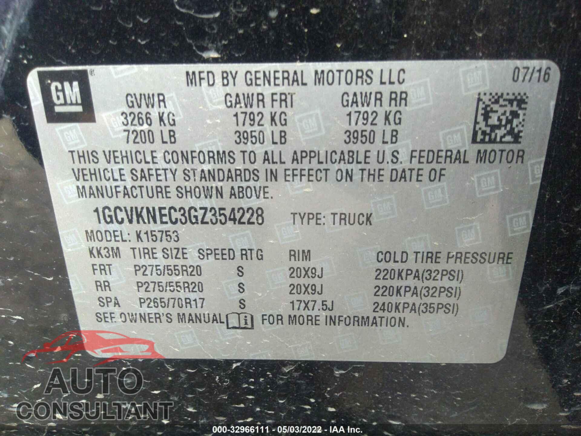 CHEVROLET SILVERADO 1500 2016 - ME7375           