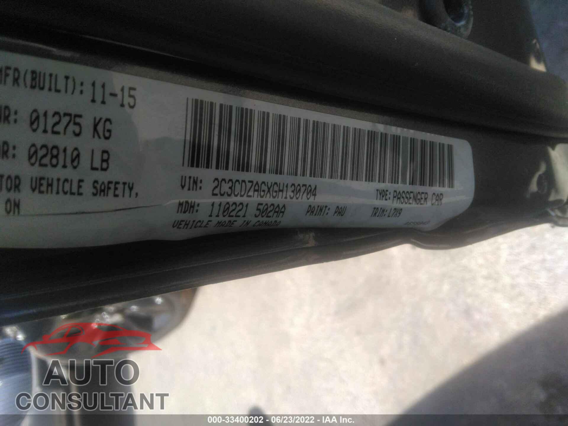 DODGE CHALLENGER 2016 - 2C3CDZAGXGH130704