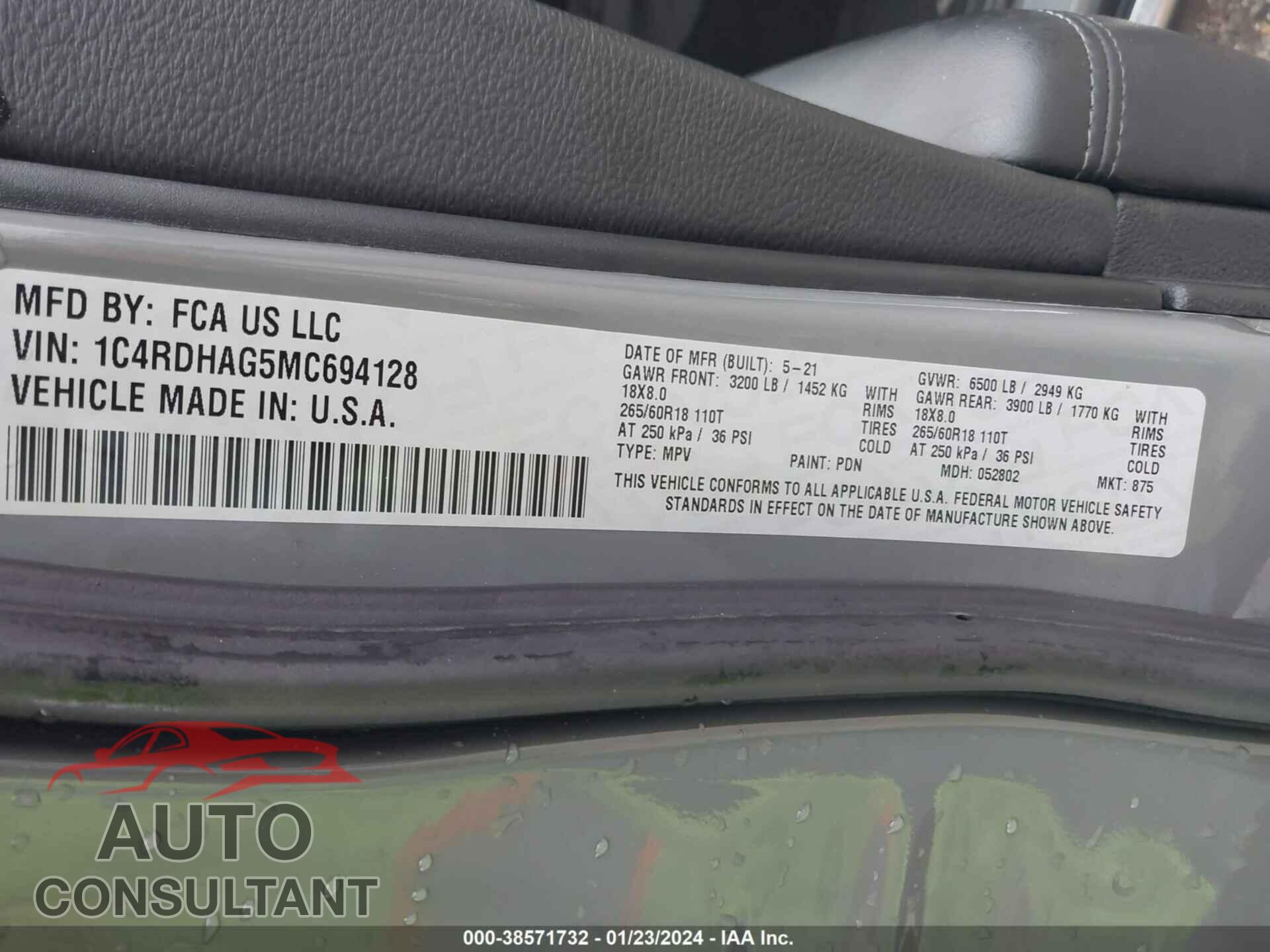 DODGE DURANGO 2021 - 1C4RDHAG5MC694128