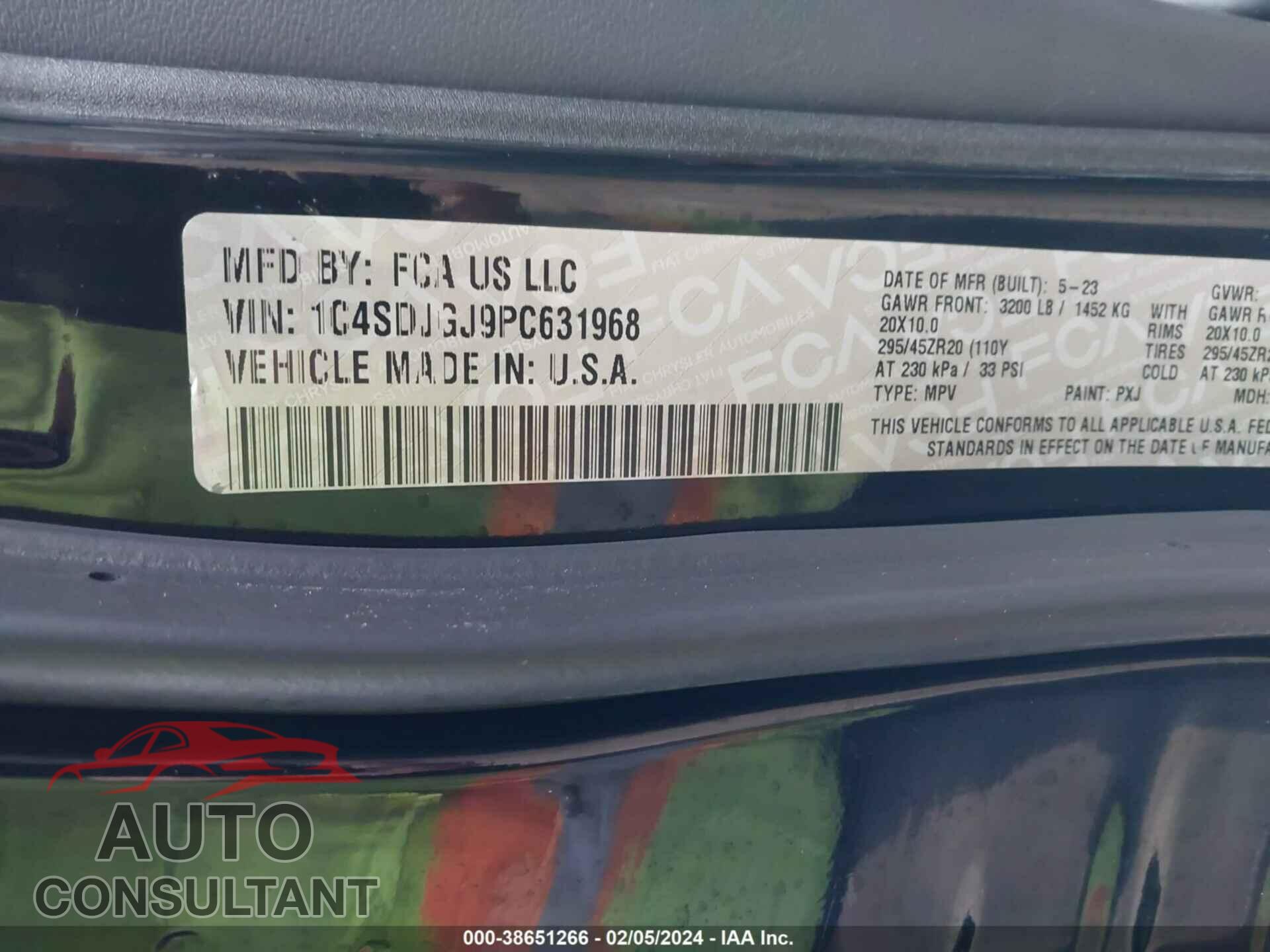 DODGE DURANGO 2023 - 1C4SDJGJ9PC631968