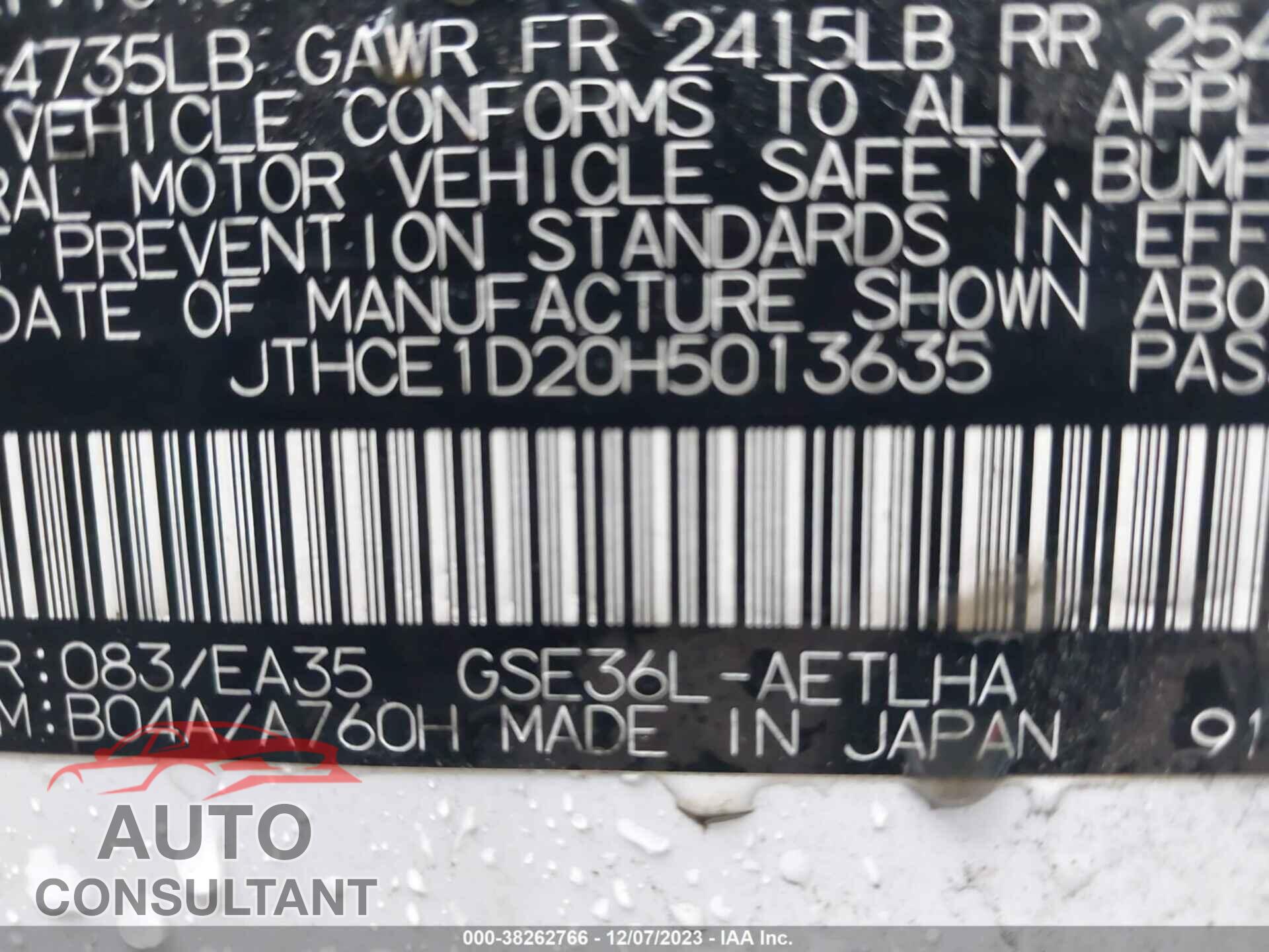 LEXUS IS 2017 - JTHCE1D20H5013635