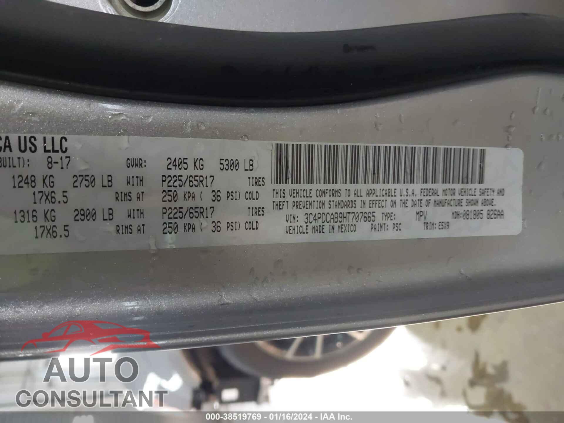 DODGE JOURNEY 2017 - 3C4PDCAB9HT707665