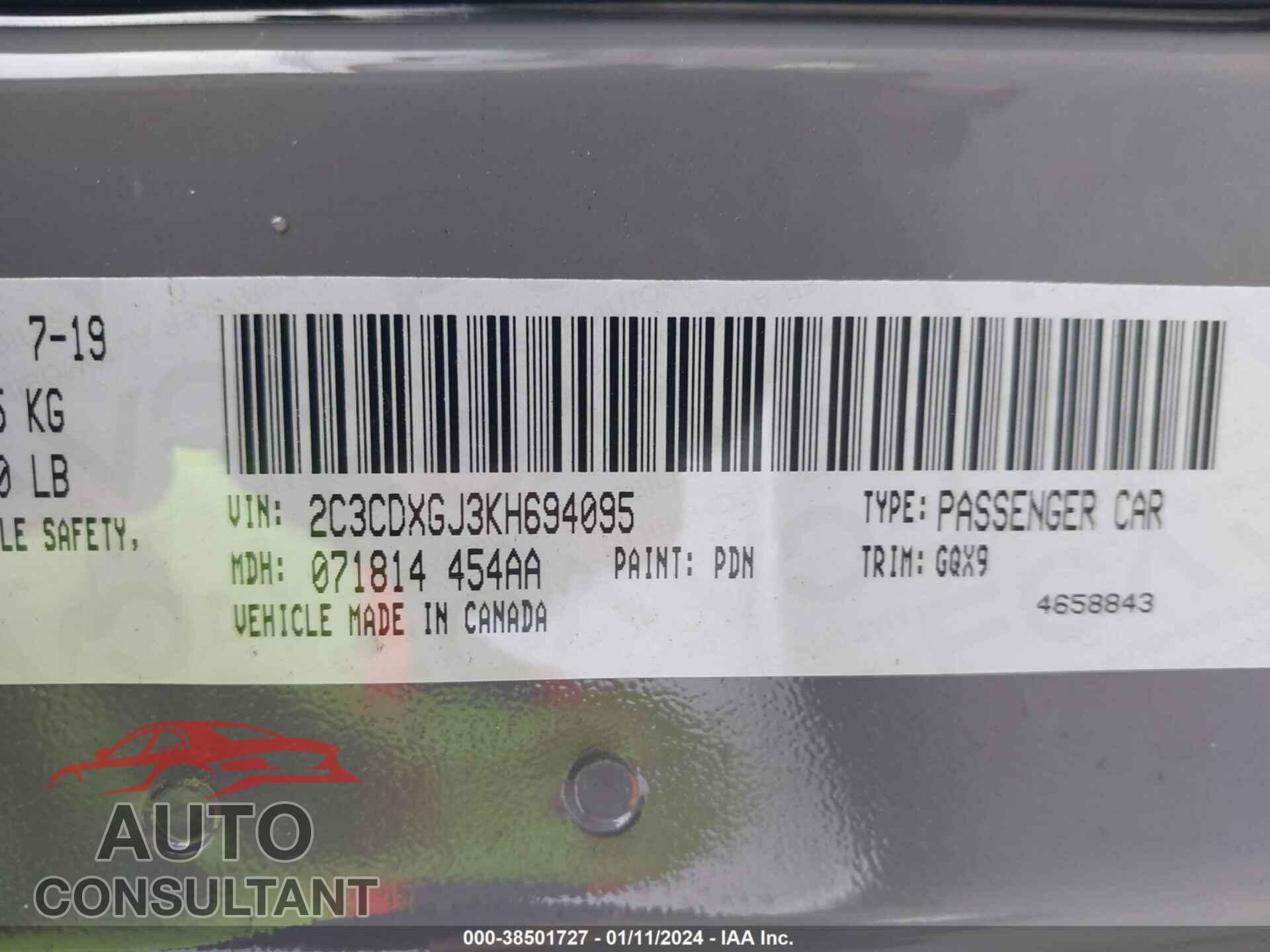 DODGE CHARGER 2019 - 2C3CDXGJ3KH694095