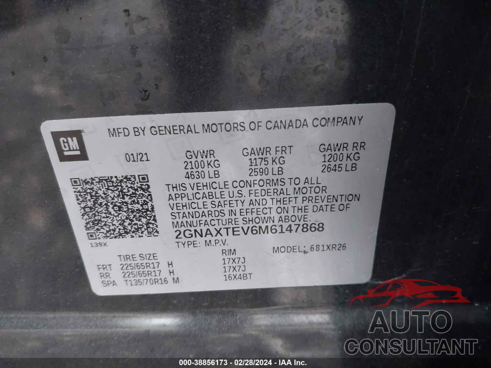 CHEVROLET EQUINOX 2021 - 2GNAXTEV6M6147868