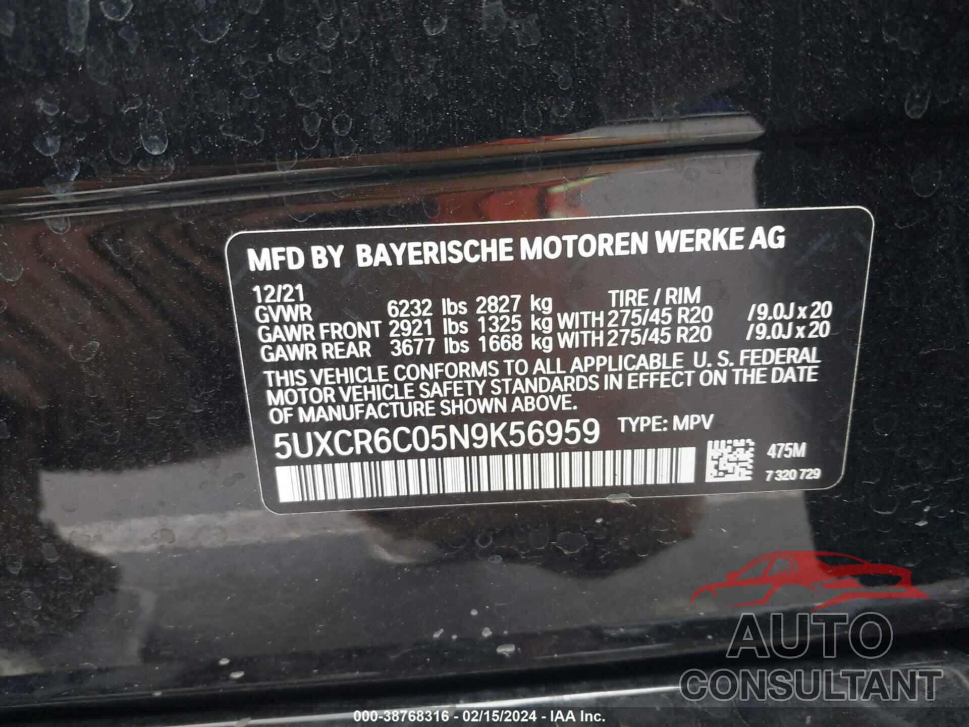 BMW X5 2022 - 5UXCR6C05N9K56959