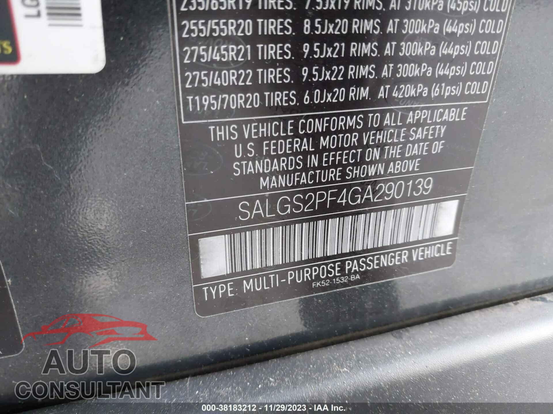 LAND ROVER RANGE ROVER 2016 - SALGS2PF4GA290139
