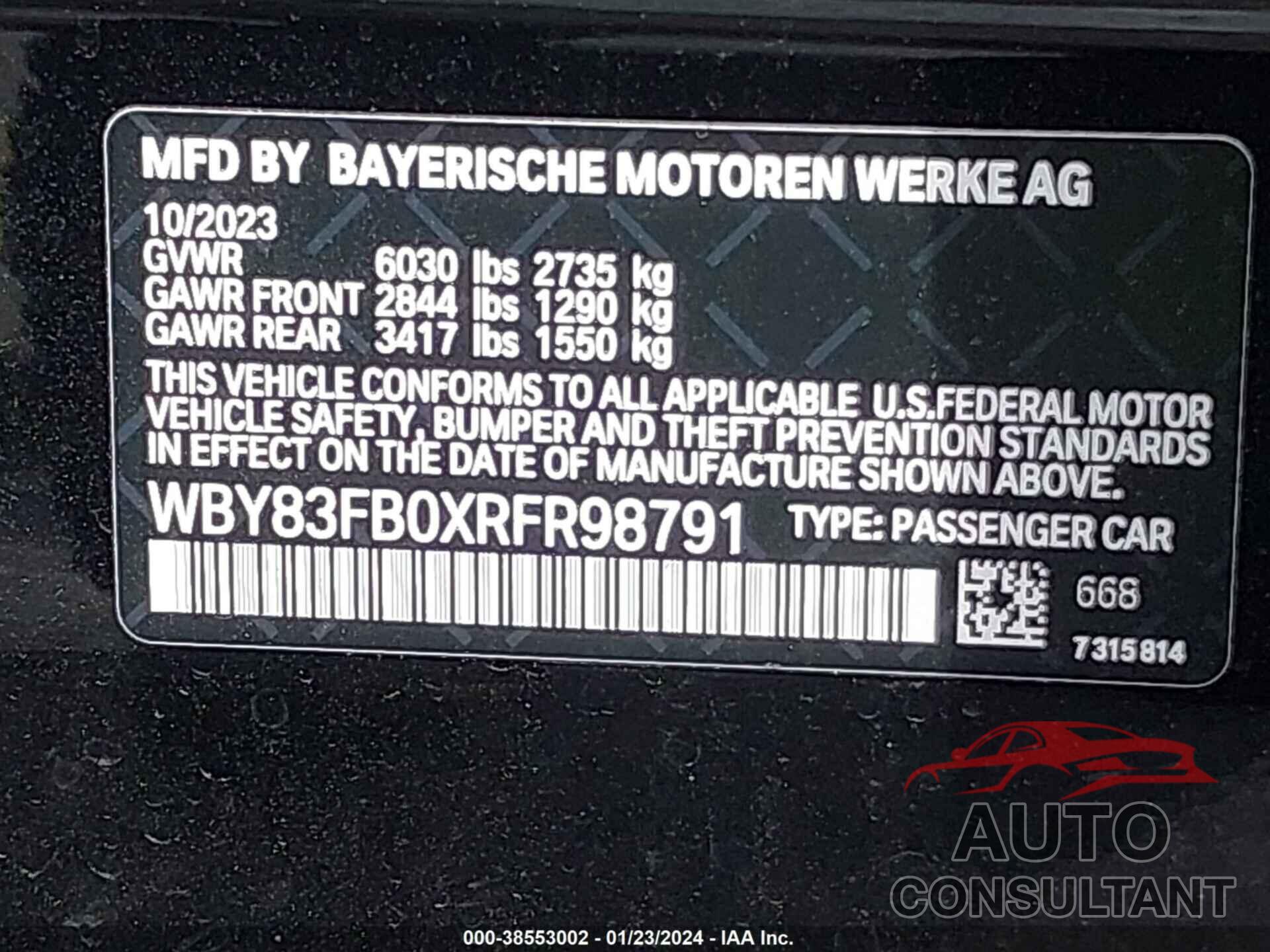 BMW I4 2024 - WBY83FB0XRFR98791