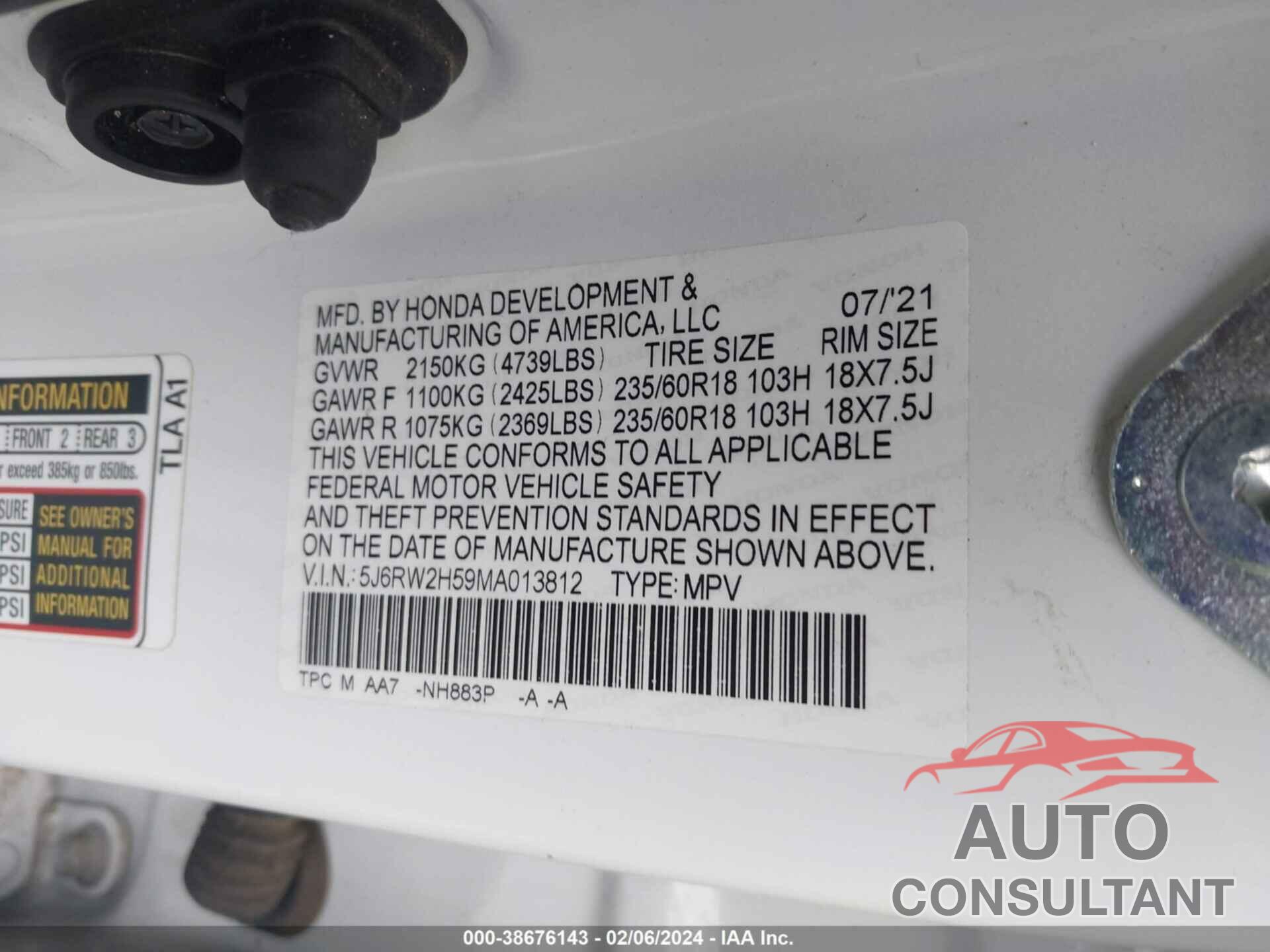 HONDA CR-V 2021 - 5J6RW2H59MA013812